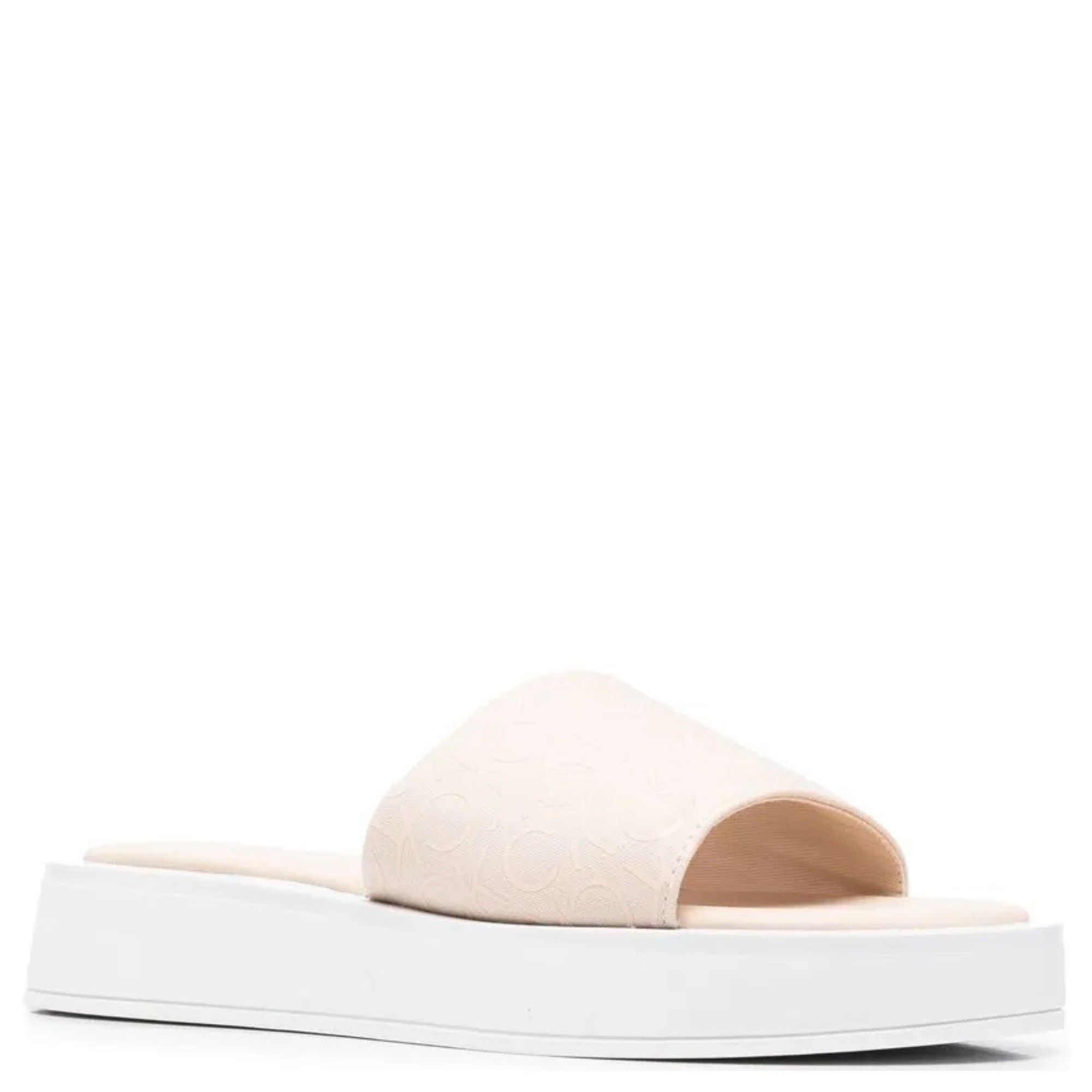 CALVIN KLEIN Šlepetės moterims, Balta, FLATFORM SLIDECANV 1