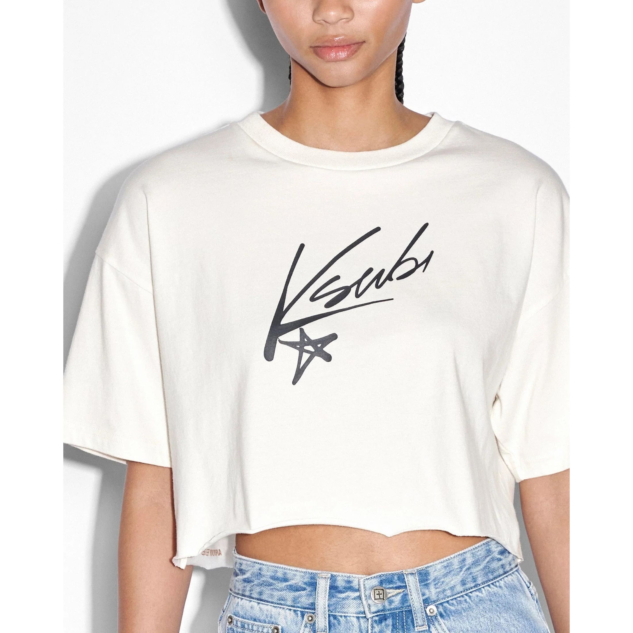 KSUBI Marškinėliai trump. rankovėmis moterims, Balta, Sprayed oh g crop tee white 2