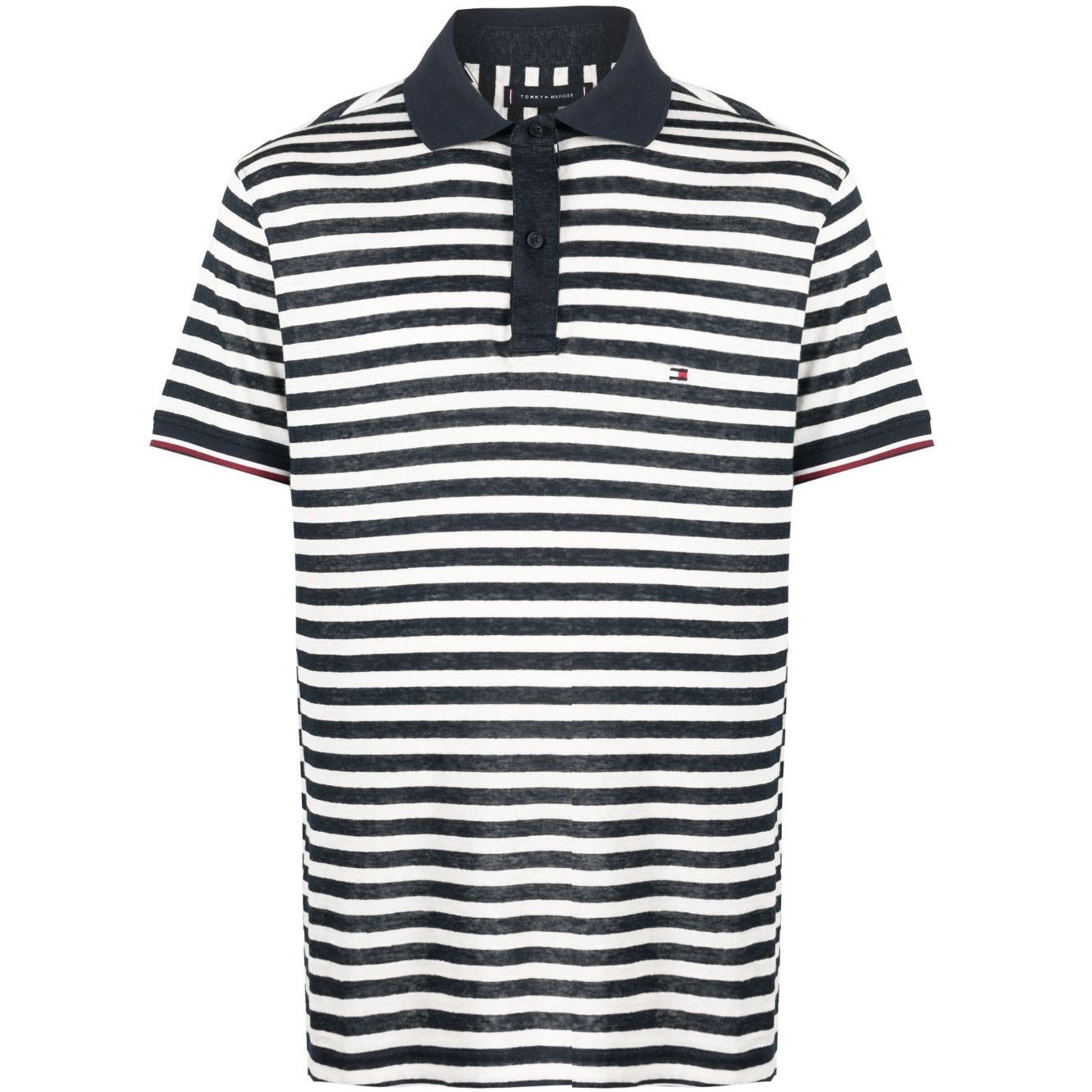 TOMMY HILFIGER Polo marškiniai trumpos rank. vyrams, Mėlyna, Breton stripe linen polo