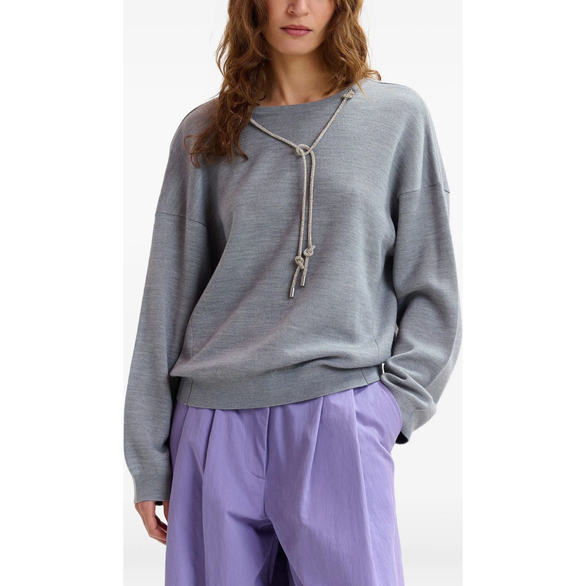 ESSENTIEL ANTWERP Megztinis moterims, Pilka, 1 pullover with necklace 5