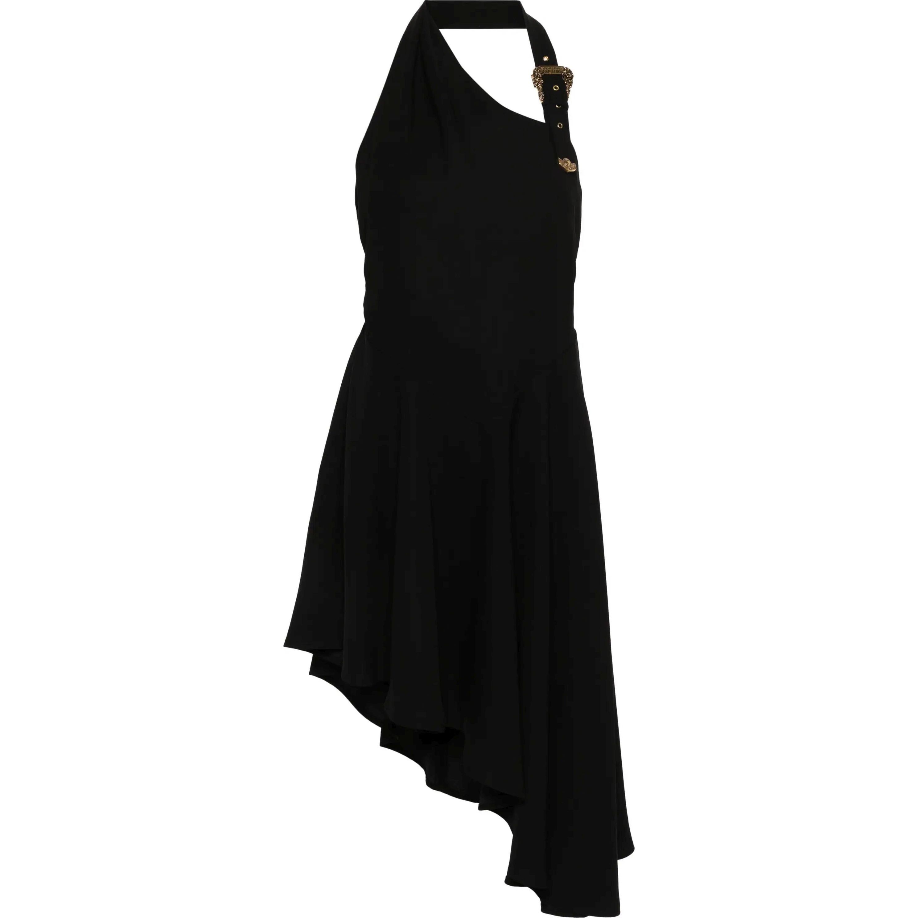 VERSACE JEANS CUTURE Mini suknelė , Juoda, Engraved-buckle crepe dress