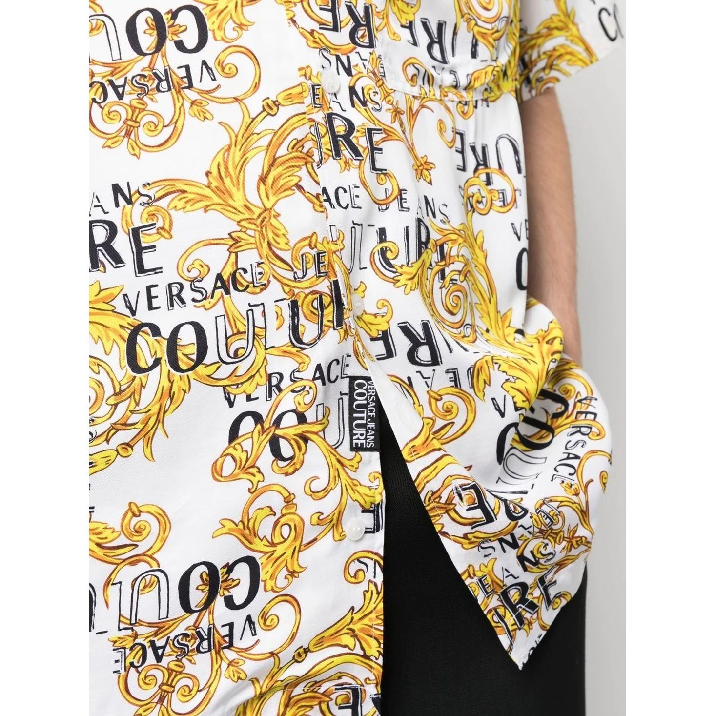 VERSACE JEANS CUTURE Marškiniai trump. rankovėmis vyrams, Balta, Print logo baroque shirts 3