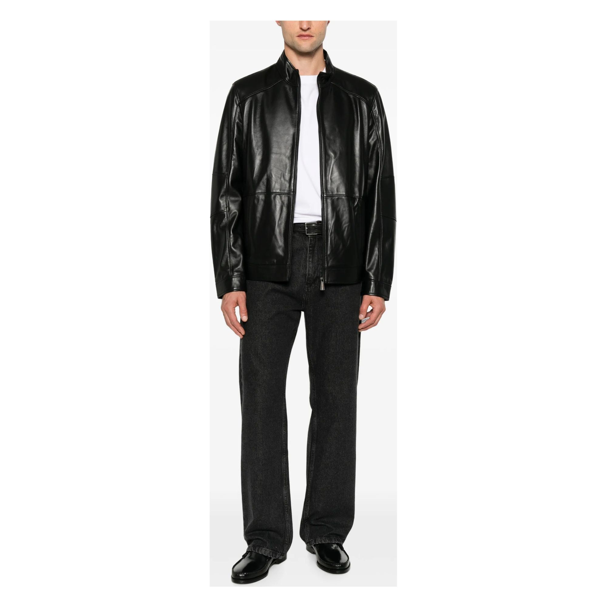 SERGIO MORETTI Odinė striukė vyrams, Juoda, Leather jacket 2