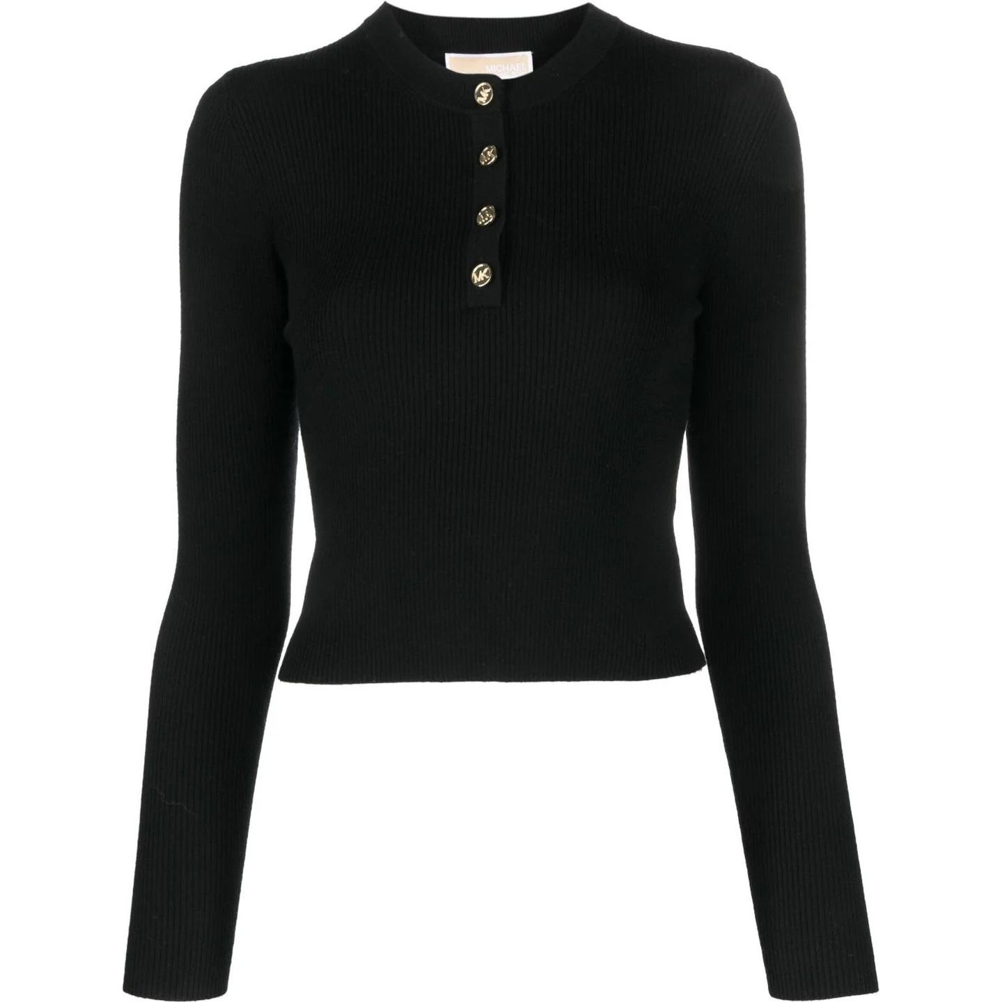 MICHAEL KORS Megztinis moterims, Juoda, Merino ribed butn sweater 1