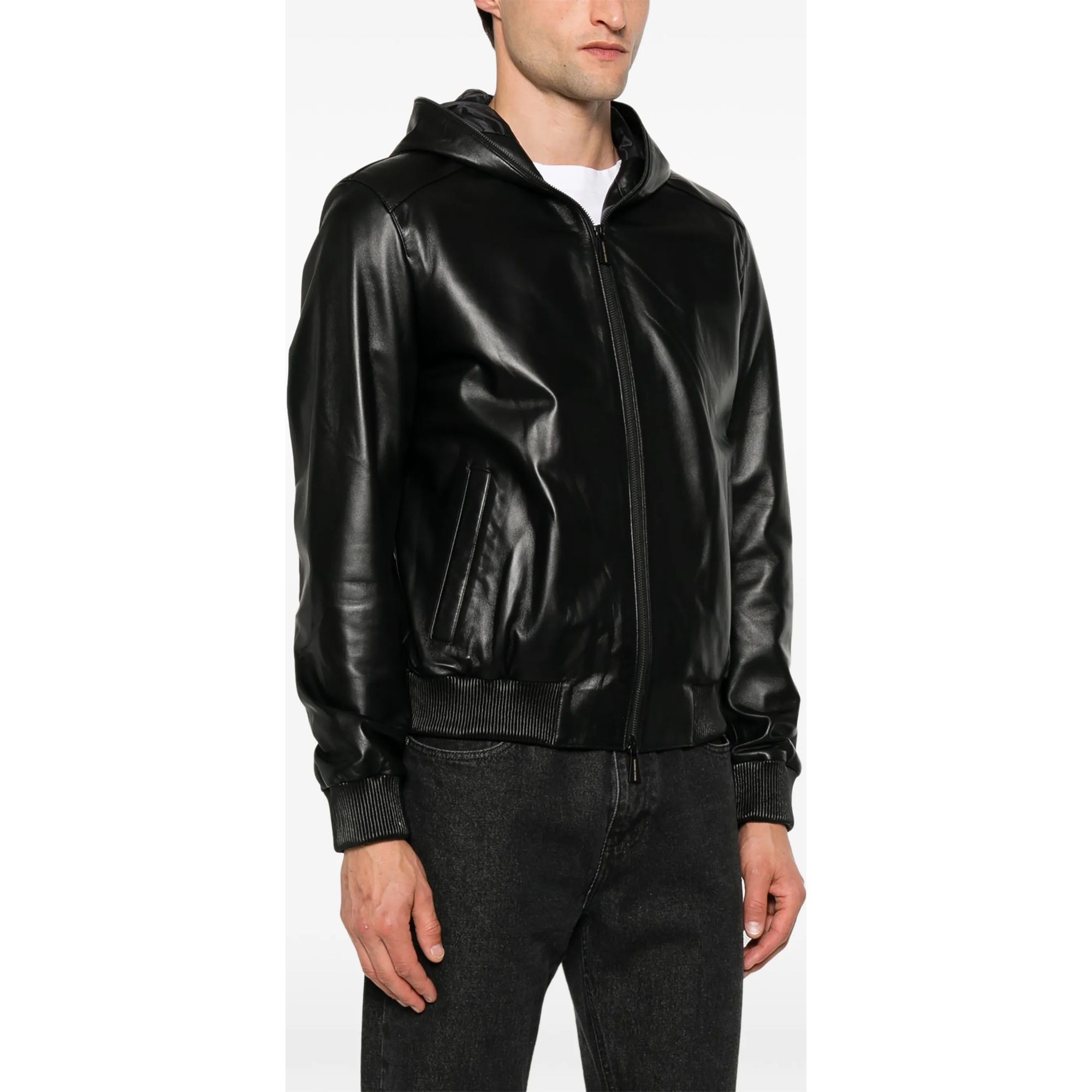 SERGIO MORETTI Odinė striukė vyrams, Juoda, Leather jacket 3