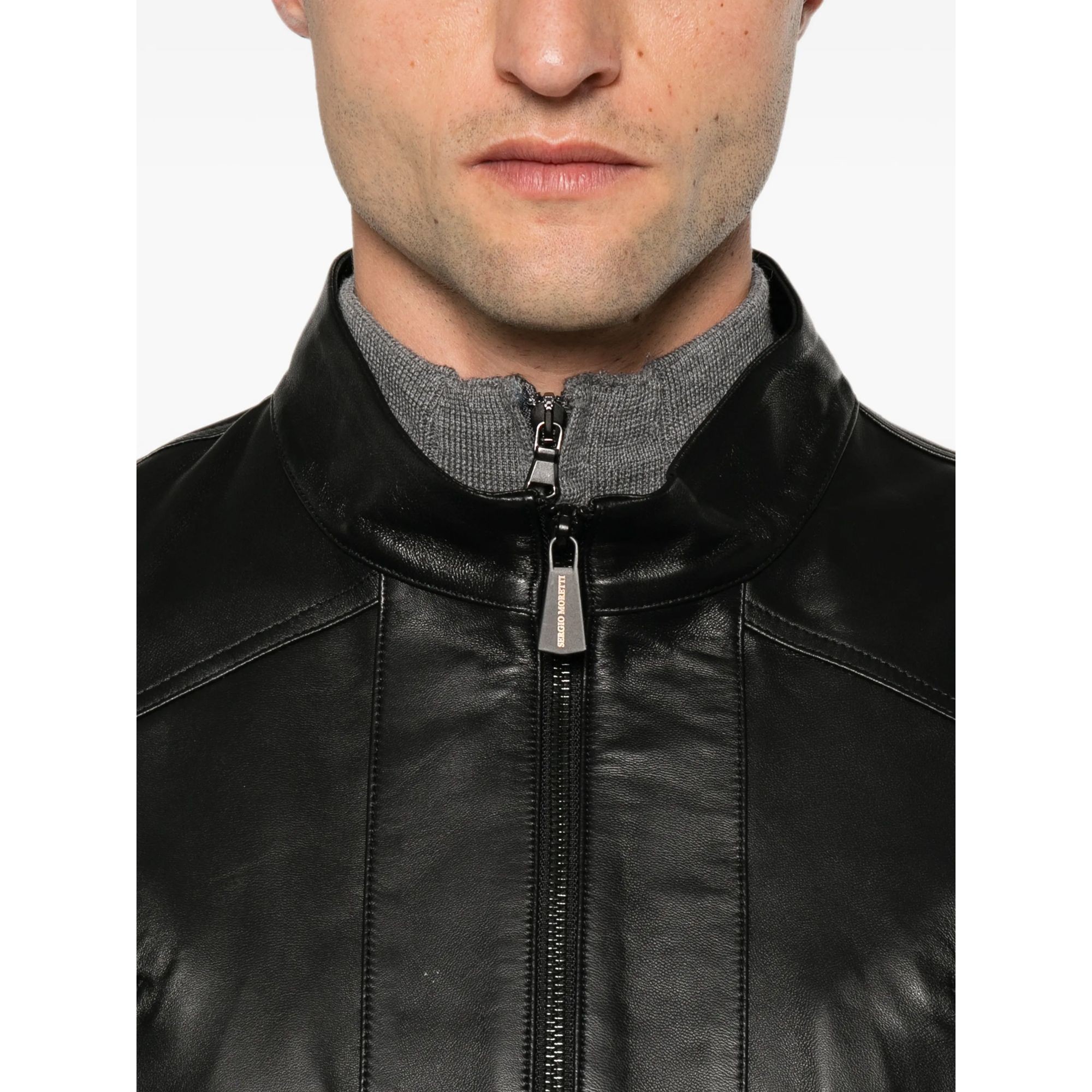 SERGIO MORETTI Odinė striukė vyrams, Juoda, Leather jacket 5