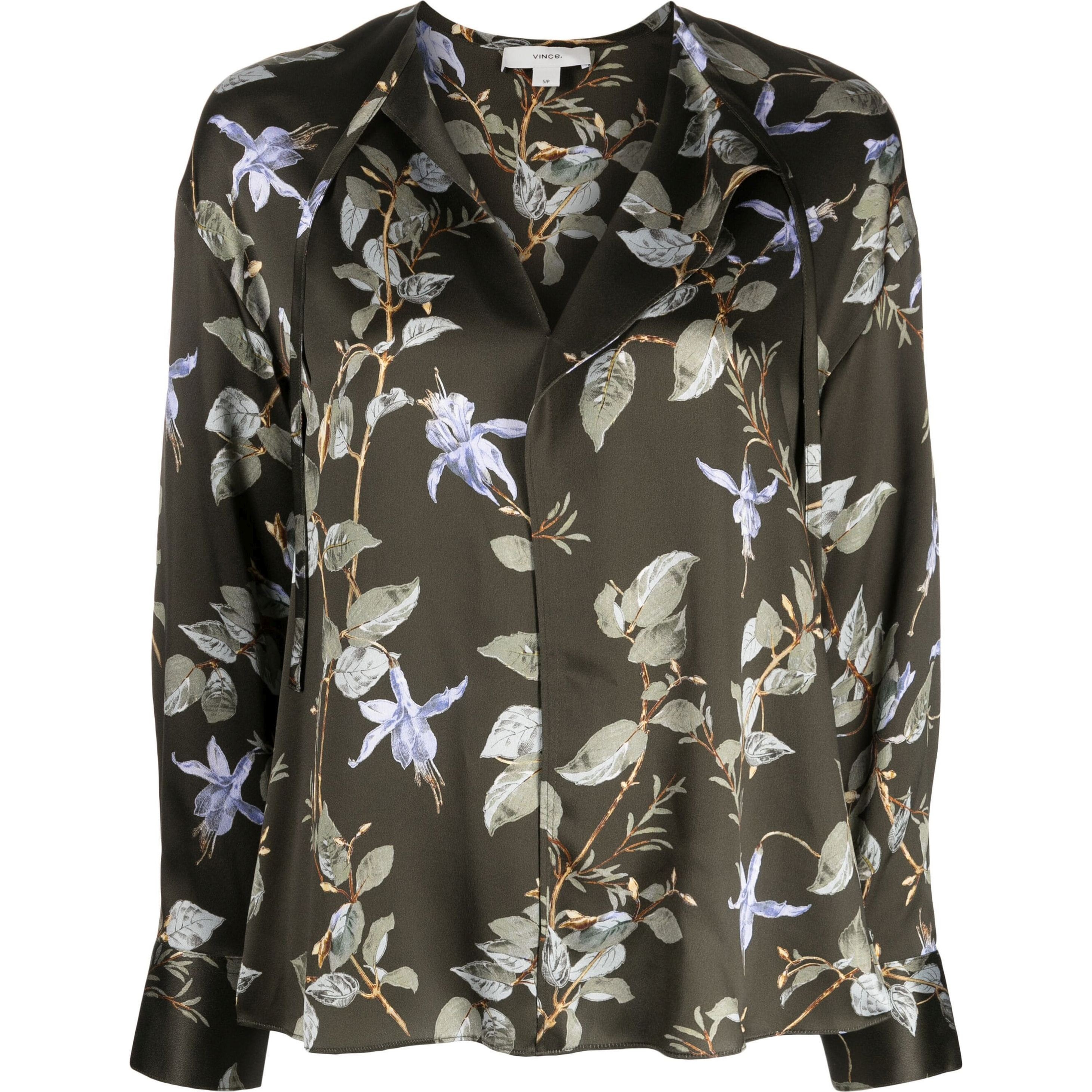 VINCE Marškiniai ilgomis rankovėmis moterims, Marga, Bellflower draped tie blouse