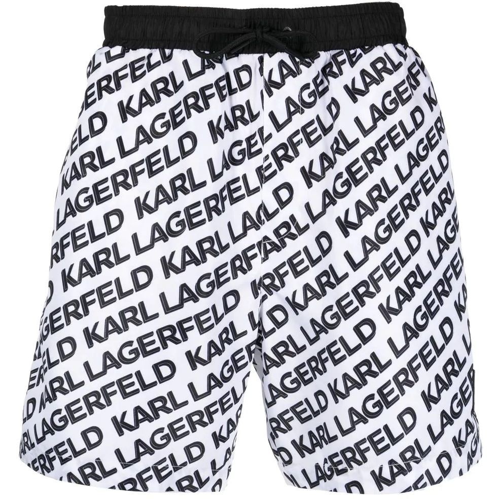 KARL LAGERFELD Apatinė kostiumėlio dalis vyrams, Balta, Diagonal aop med boardshorts 1