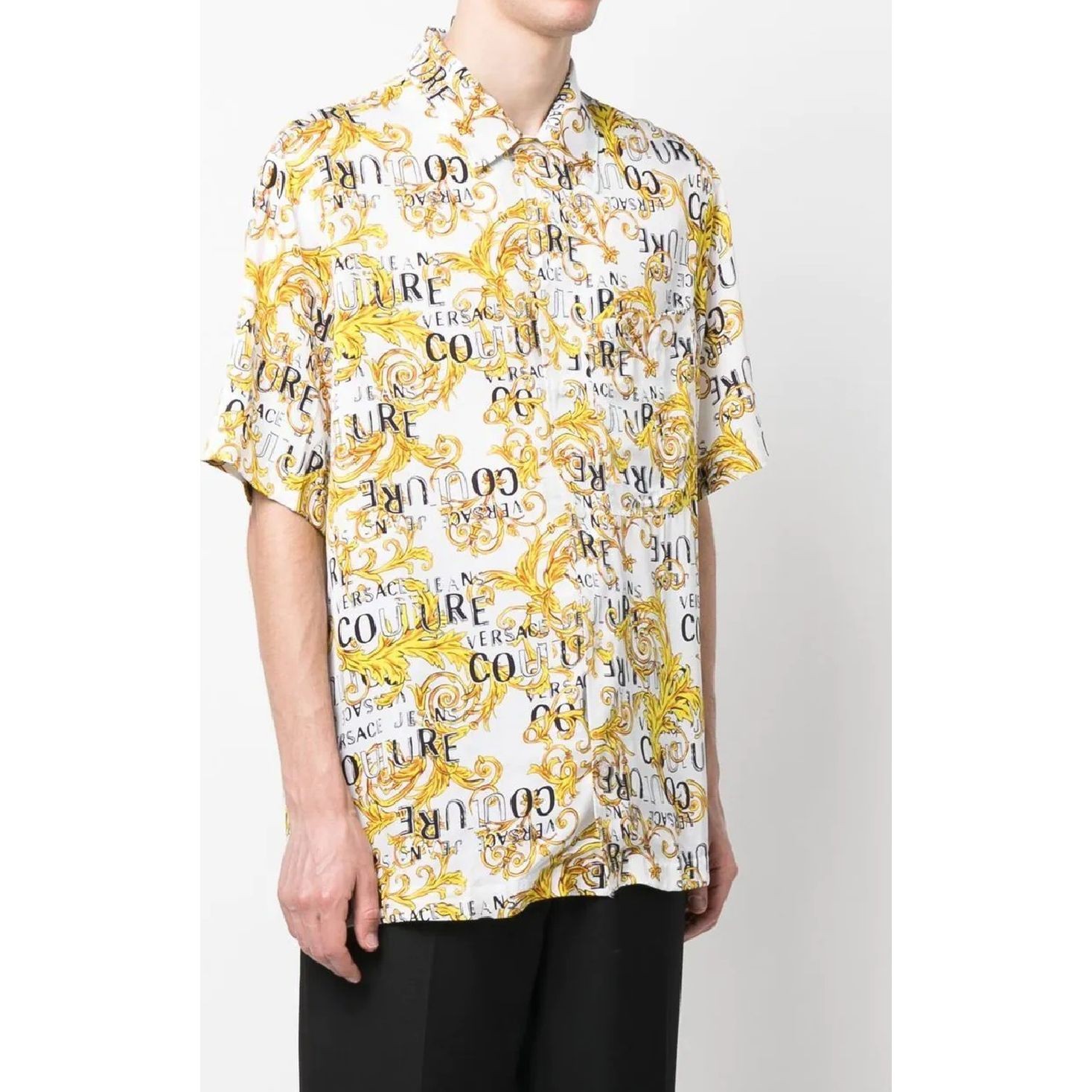 VERSACE JEANS CUTURE Marškiniai trump. rankovėmis vyrams, Balta, Print logo baroque shirts 2