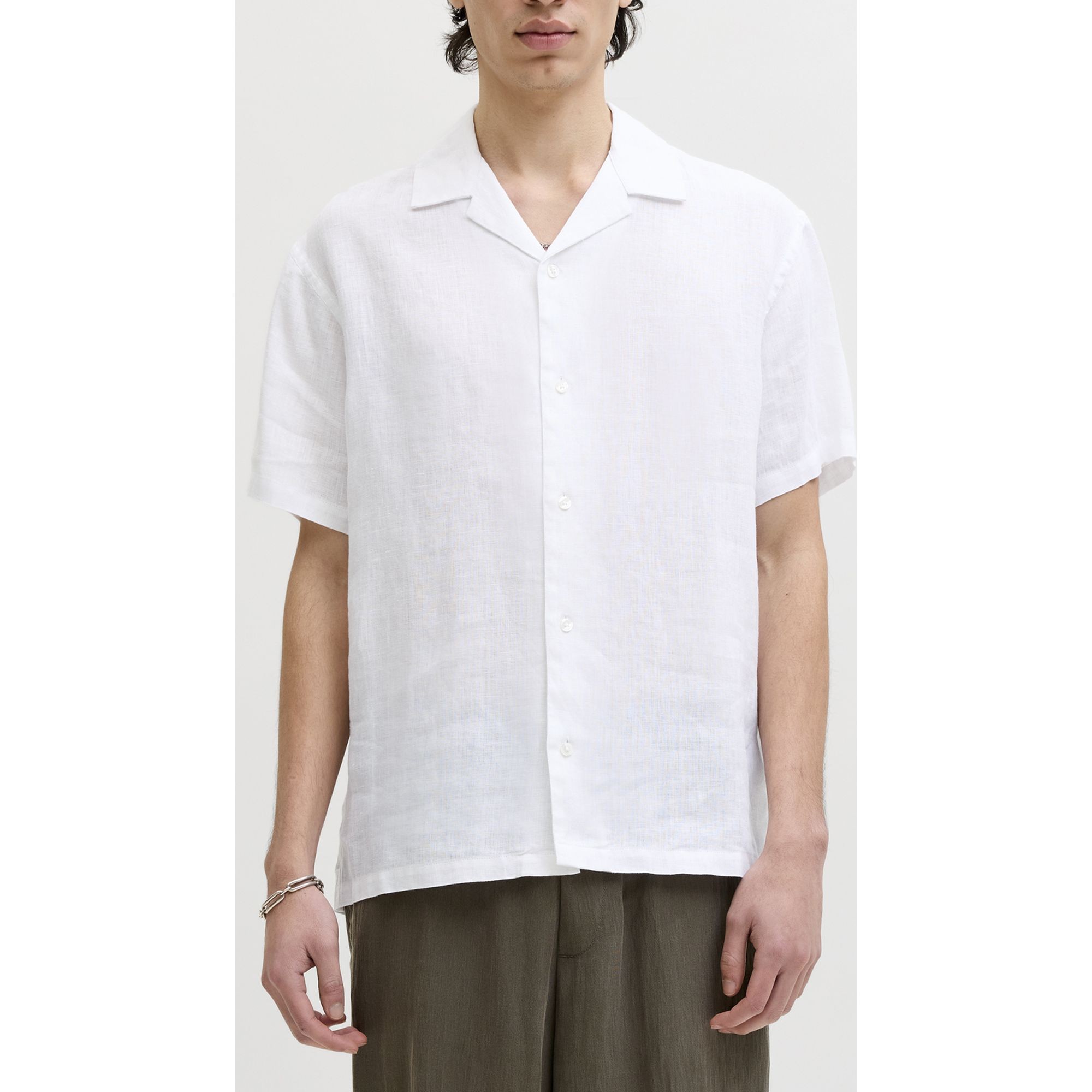 JACK & JONES Marškiniai trump. rankovėmis vyrams, Balta, Lawrence linen resort 2