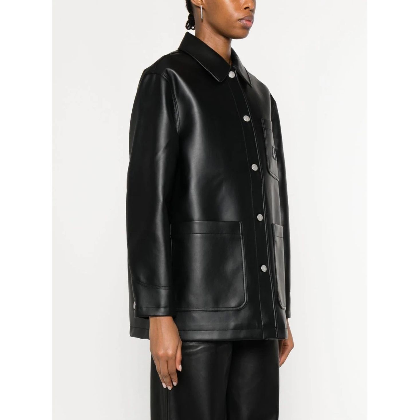 CALVIN KLEIN JEANS Odinis švarkas moterims, Juoda, Faux leather utility jacket 3