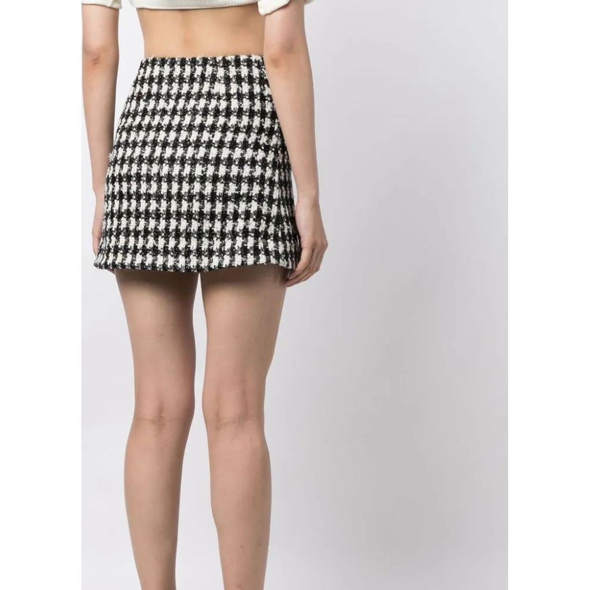 SELF PORTRAIT Mini sijonas moterims, Juoda, Black check boucle mini skirt 3