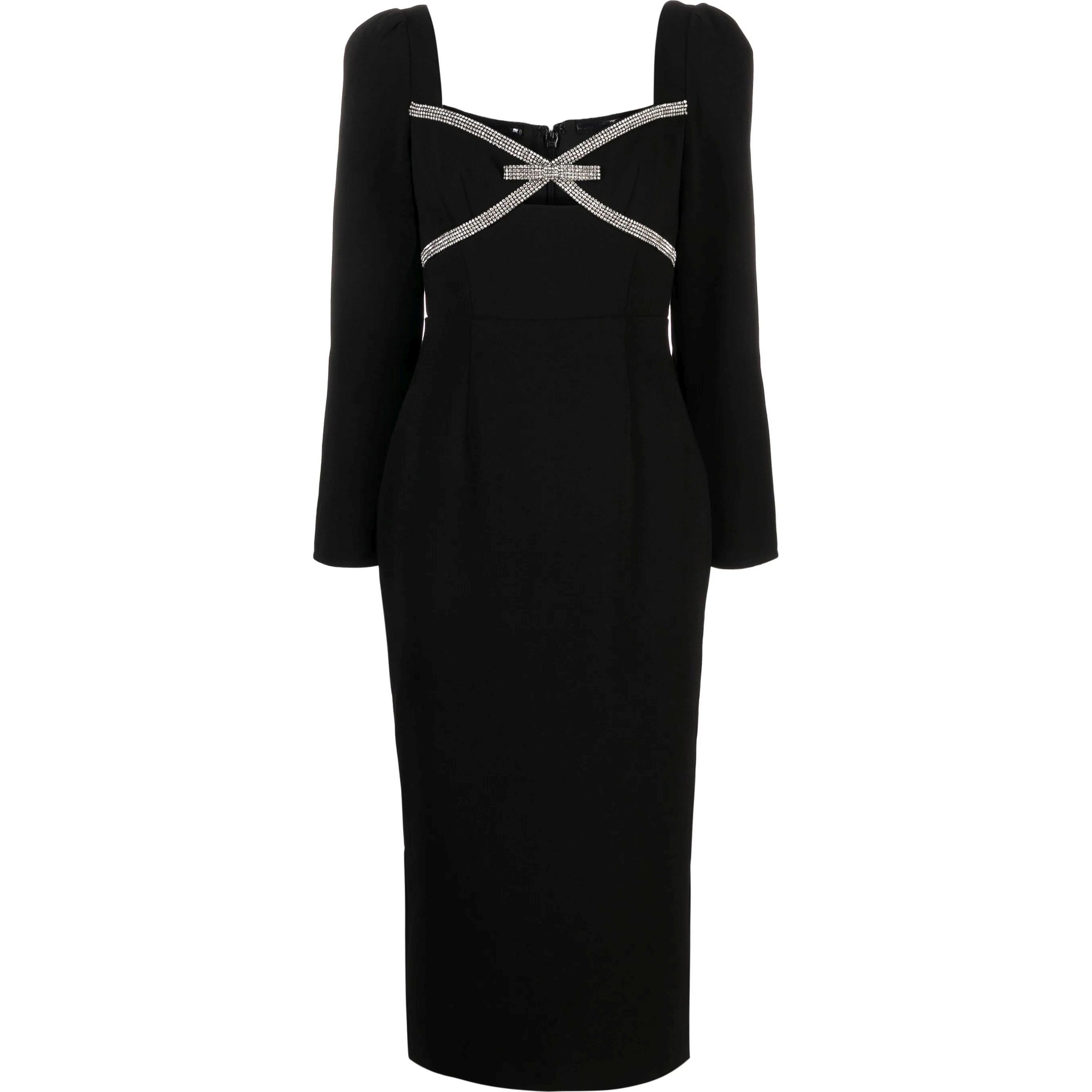 SELF PORTRAIT Midi suknelė moterims, Juoda, Black diamante bow midi dress