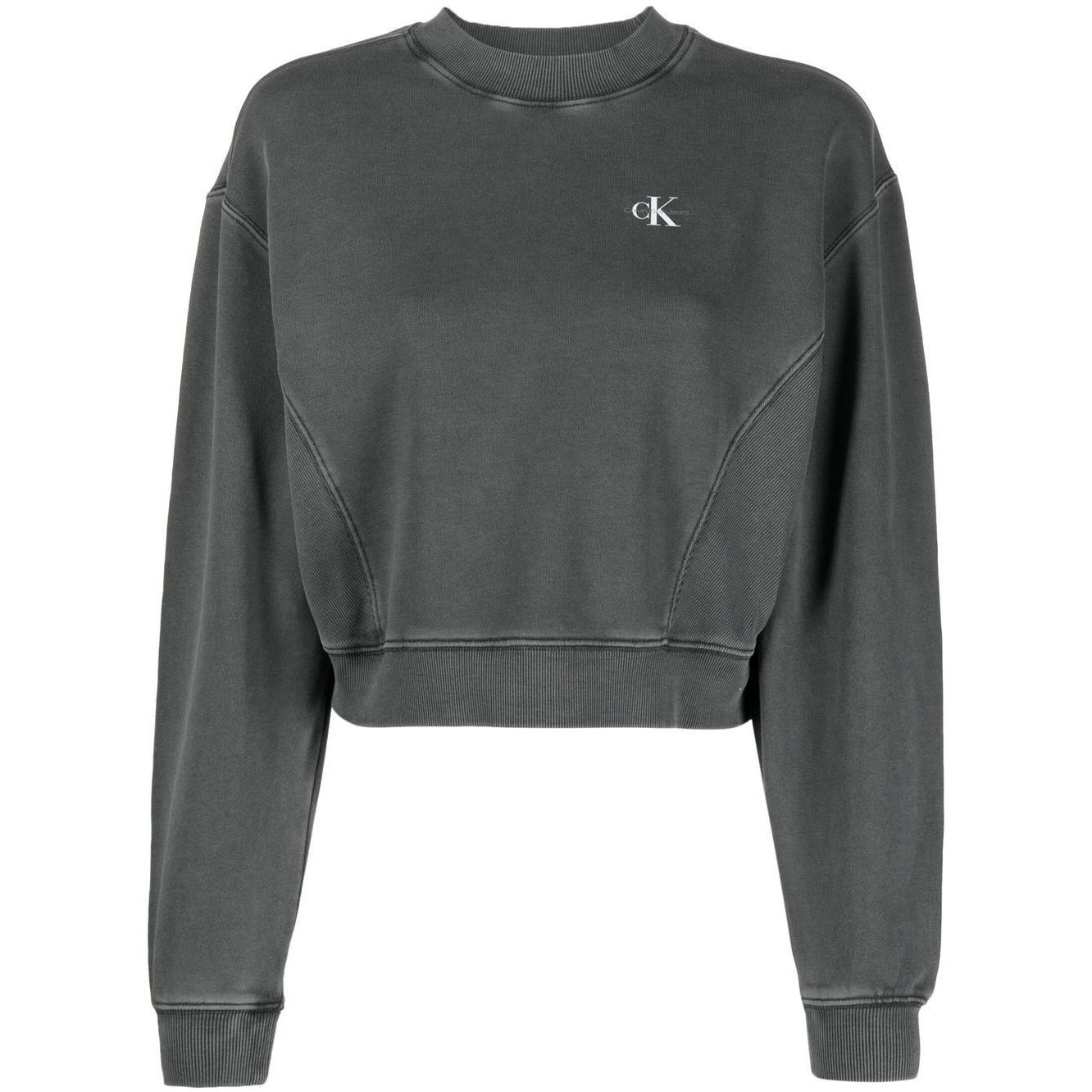 CALVIN KLEIN JEANS Sportinis nertinis moterims, Juoda, Wash short crew neck sweater 1