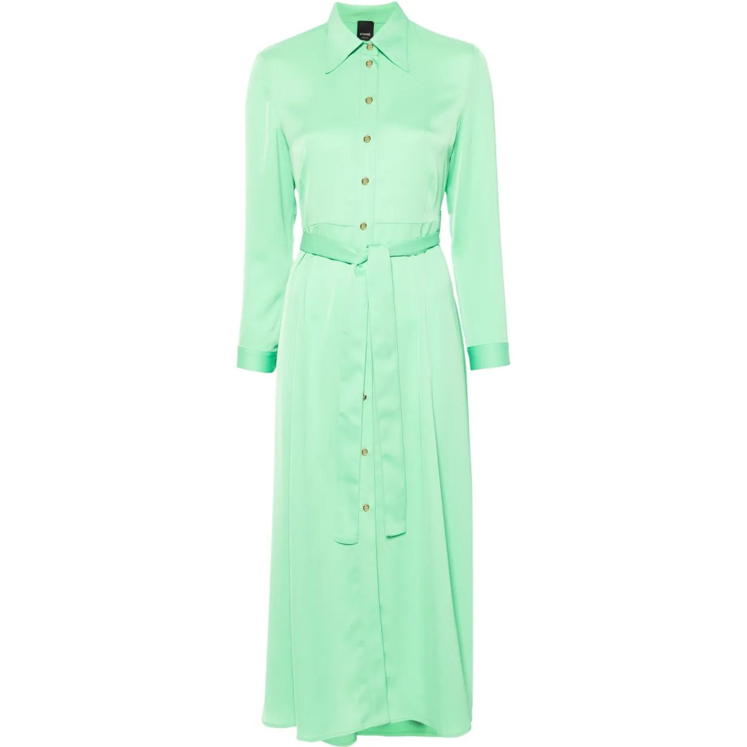 PINKO Midi suknelė moterims, Žalia, Belted button-up shirtdress