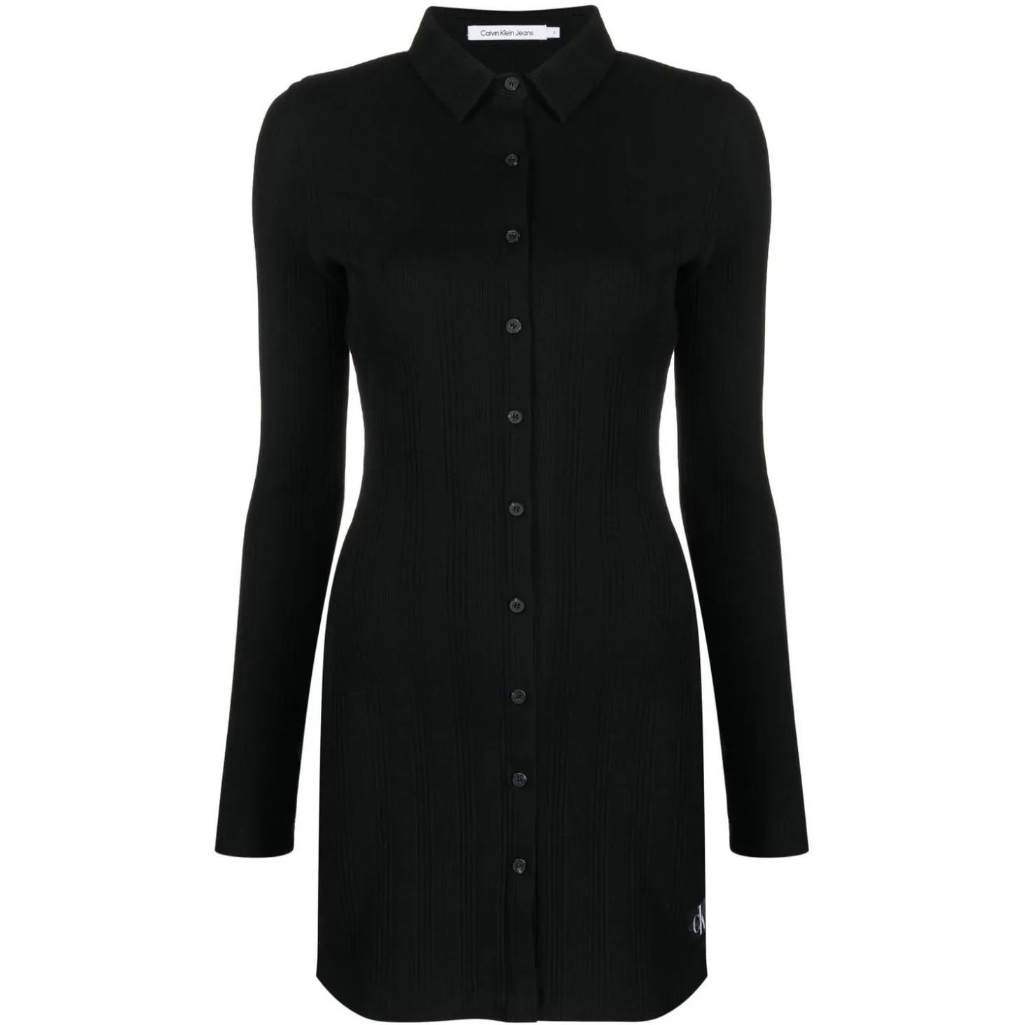 CALVIN KLEIN JEANS Midi suknelė moterims, Juoda, Badge elongated rib shirt dres 1