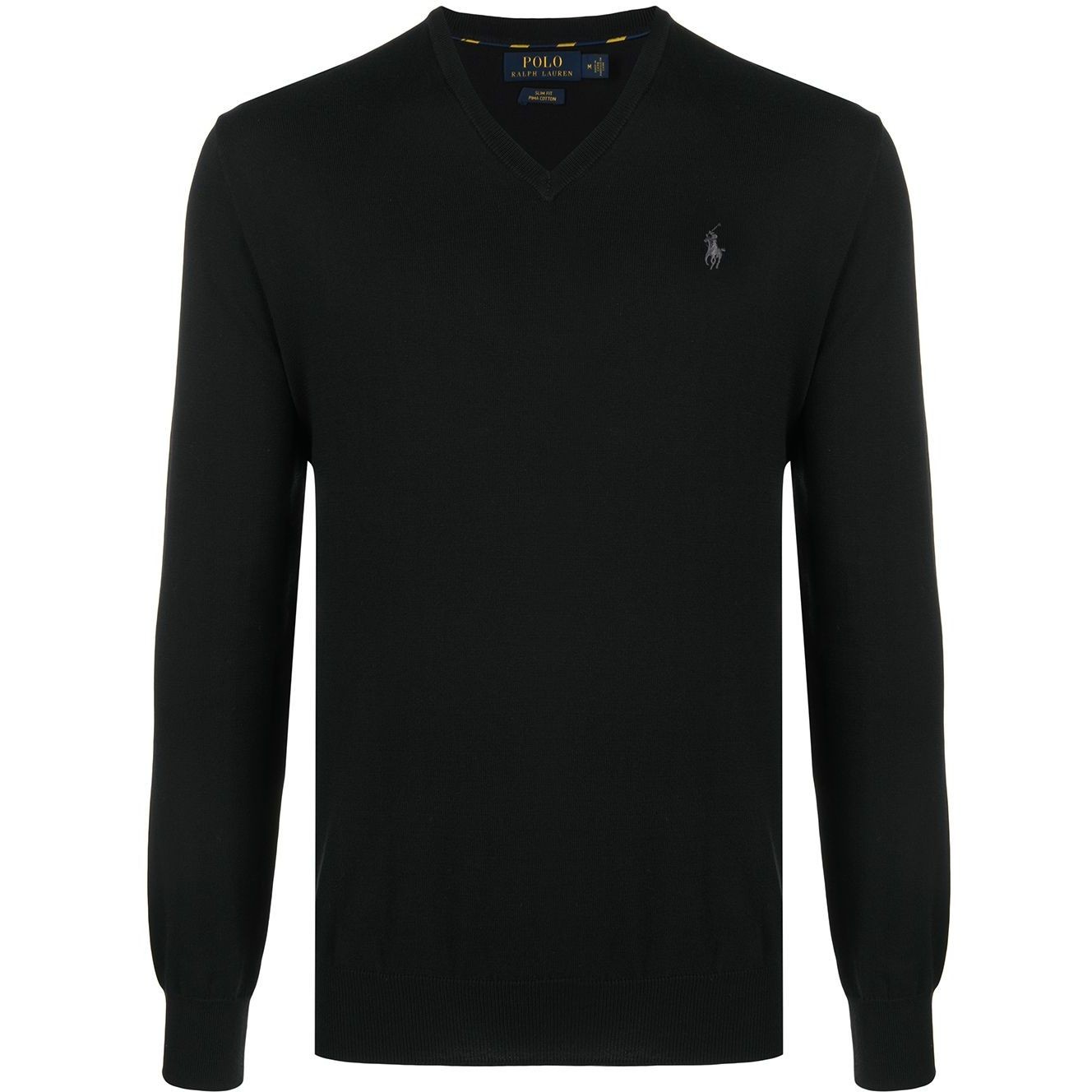 POLO RALPH LAUREN Megztinis vyrams, Juoda, Slim fit cotton v-neck sweater