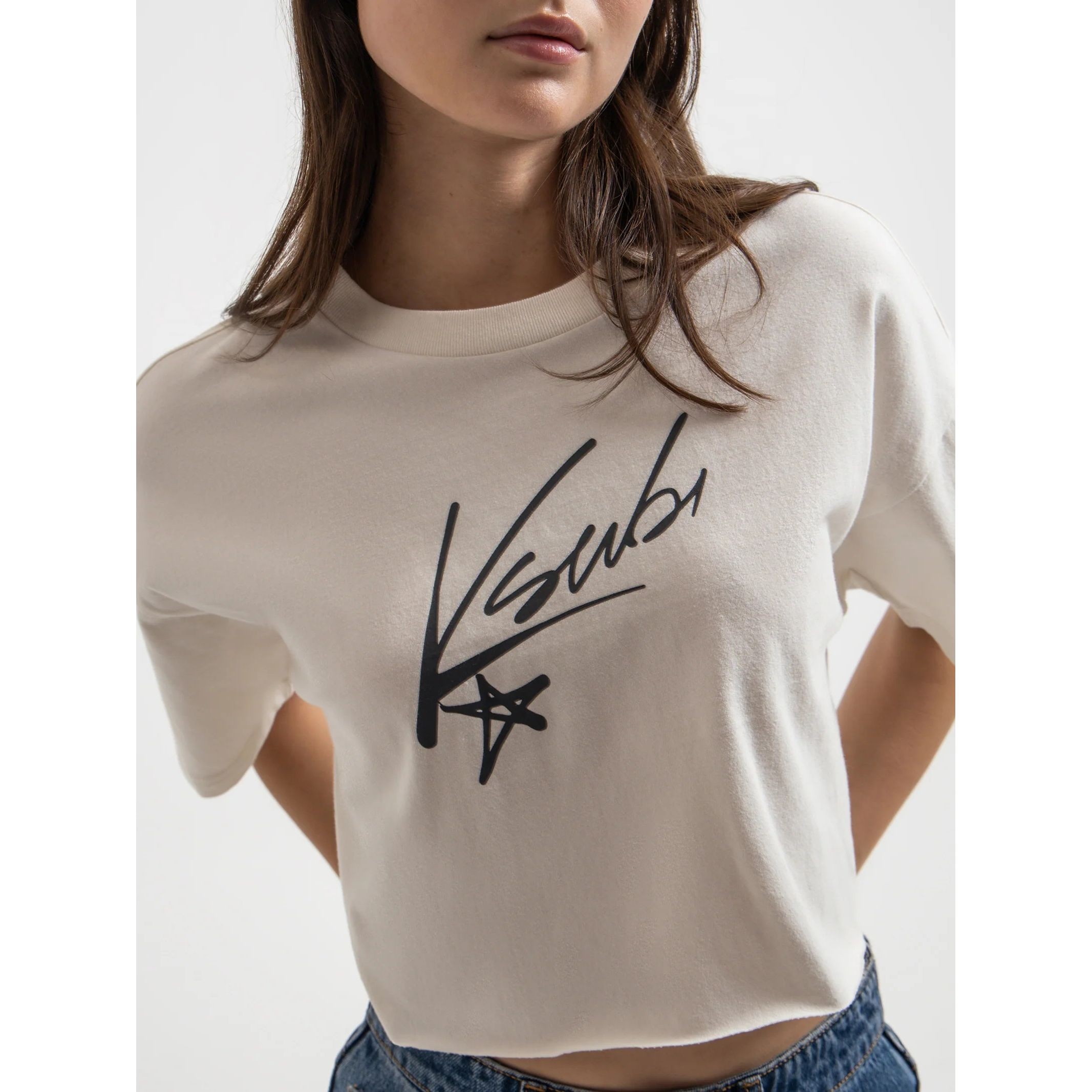 KSUBI Marškinėliai trump. rankovėmis moterims, Balta, Sprayed oh g crop tee white 1