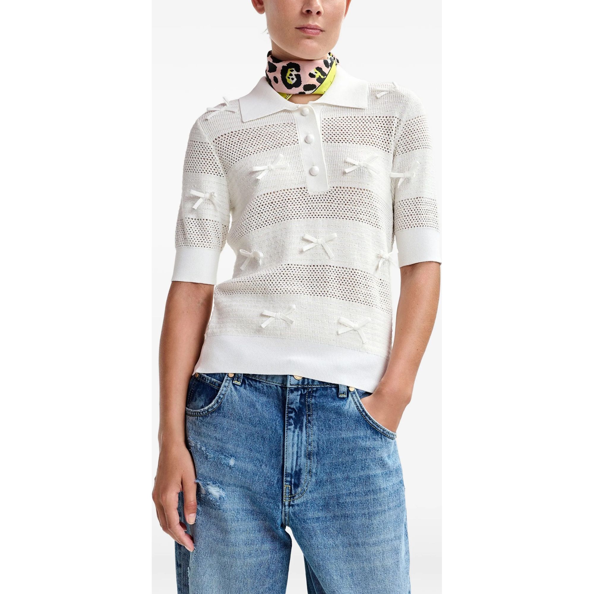 ESSENTIEL ANTWERP Polo marškiniai trumpos rank. moterims, Balta, 2 knit polo with bows 3