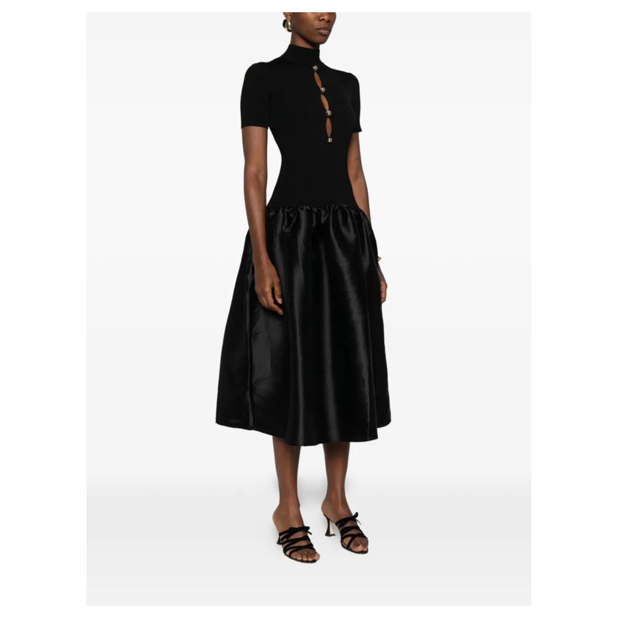 SELF PORTRAIT Midi suknelė moterims, Juoda, Knit taffeta midi dress 2