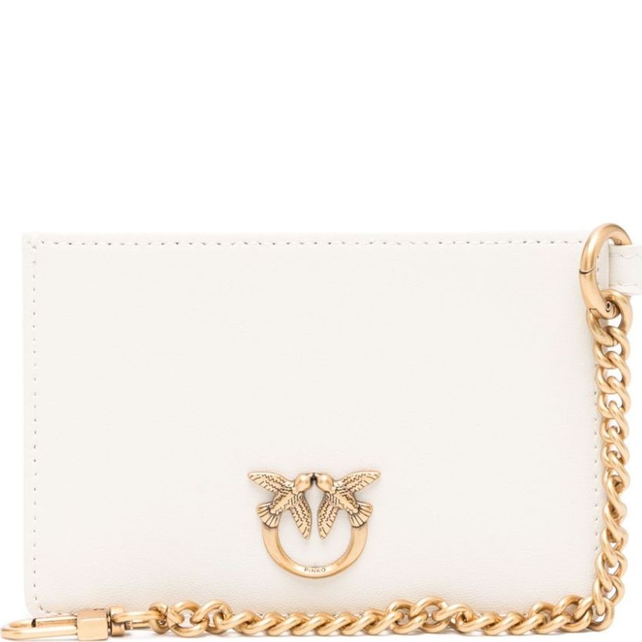 PINKO Kortelių dėklas moterims, Balta, Leather card holder with chain 1