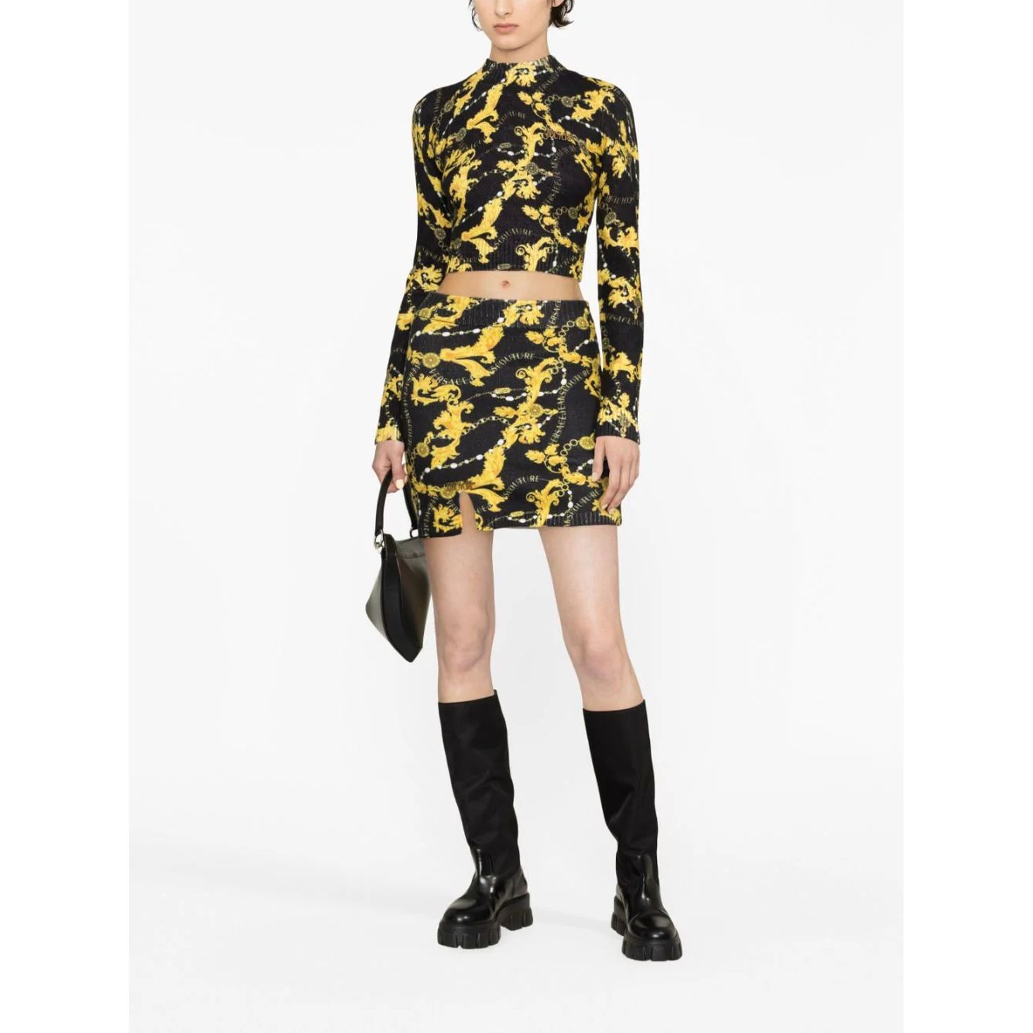 VERSACE JEANS CUTURE Palaidinės moterims, Juoda, Print chain top 2