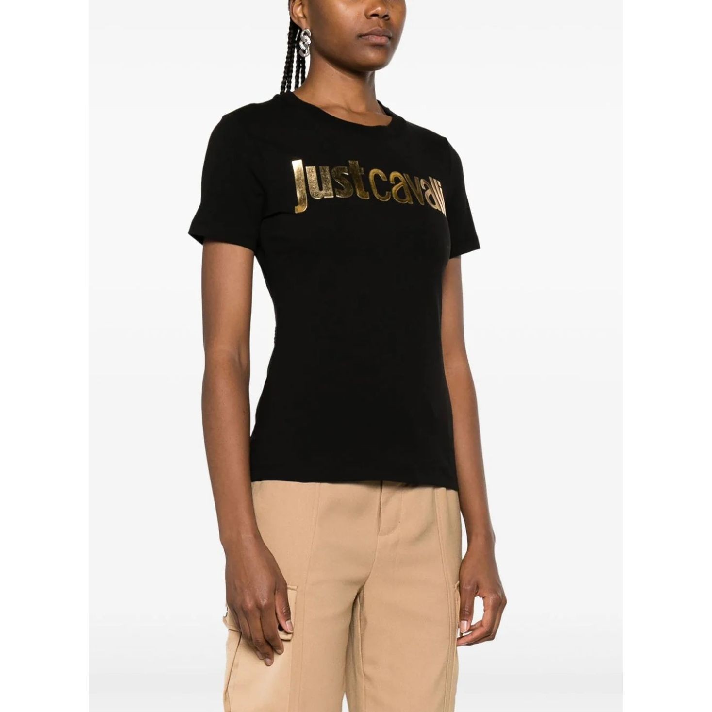 JUST CAVALLI Marškinėliai trump. rankovėmis moterims, Juoda, Logo t-shirt 2