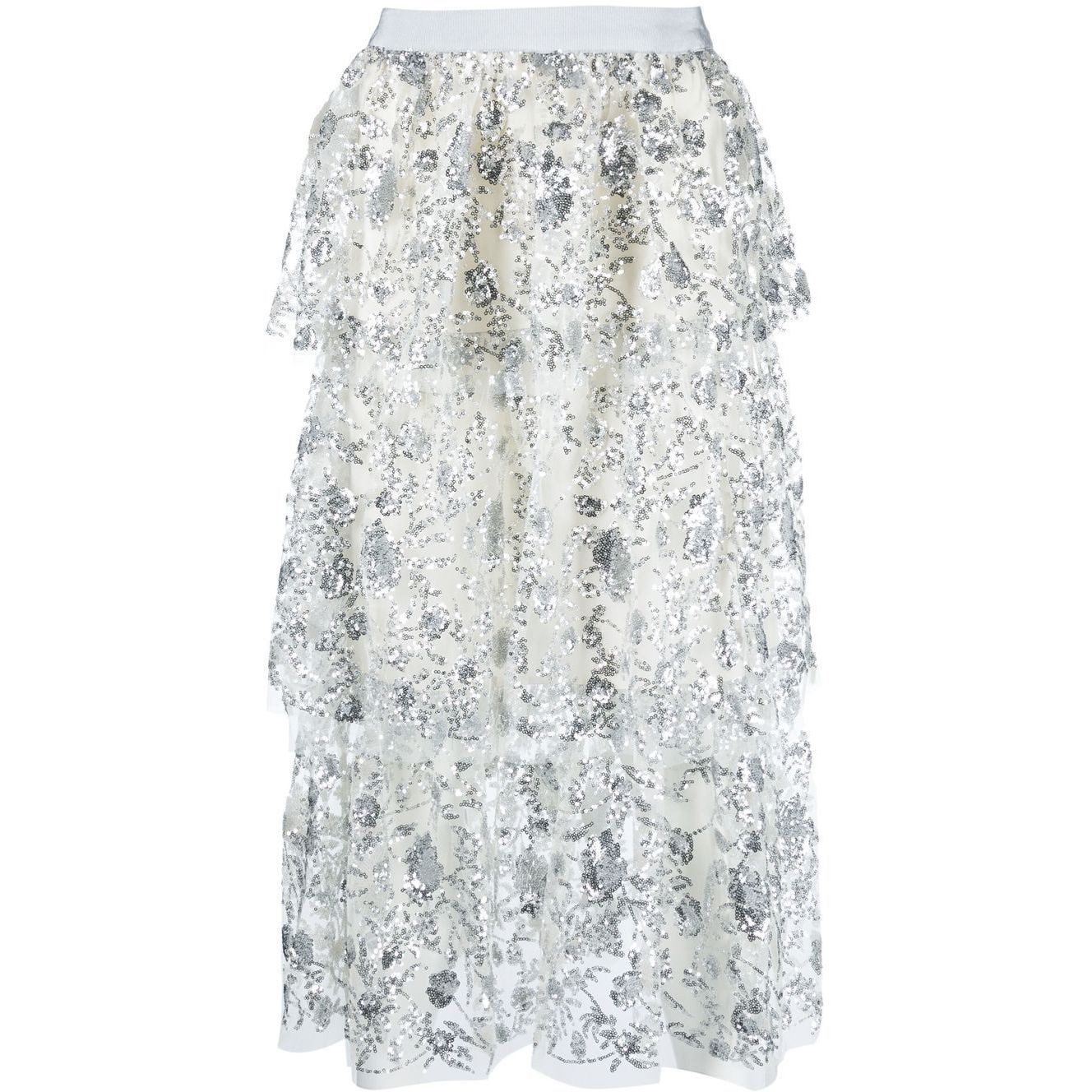 SELF PORTRAIT Midi sijonas moterims, Kūno, Sequinned tiered midi skirt