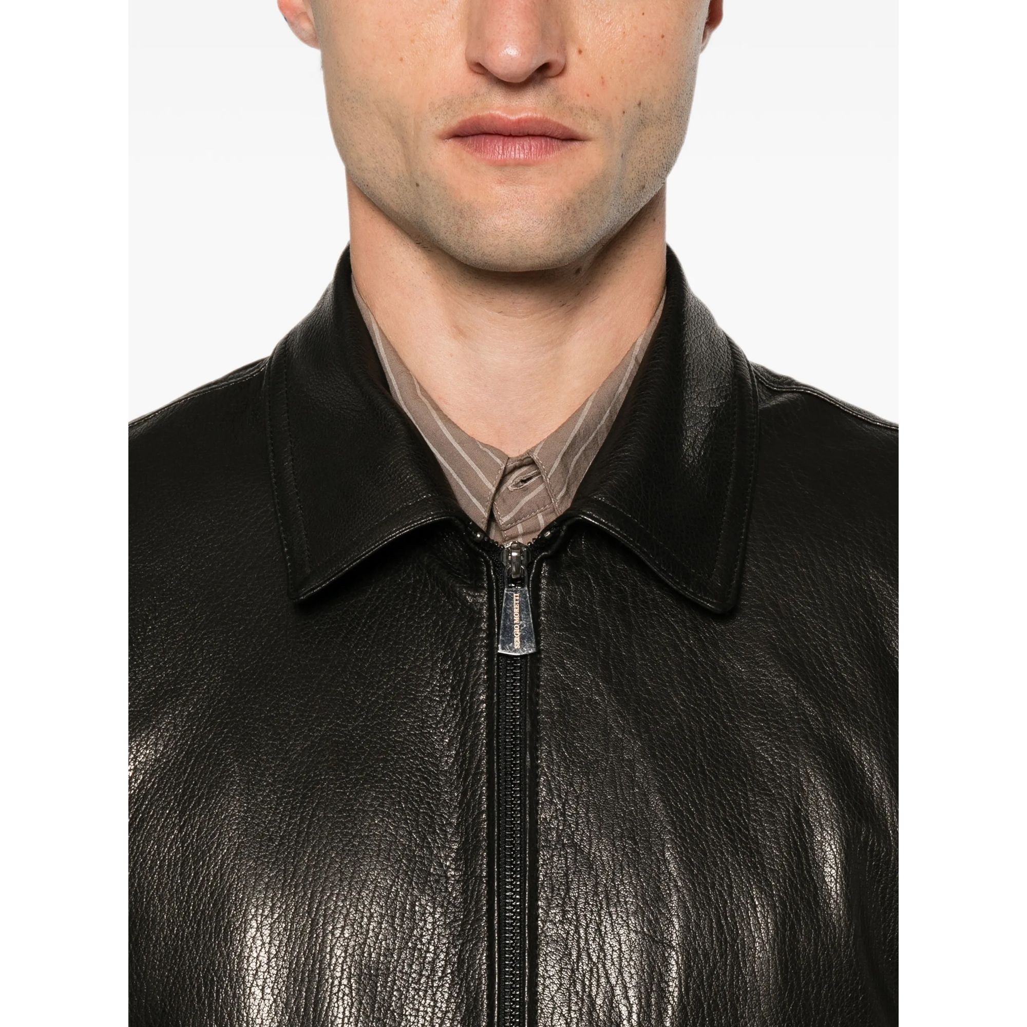 SERGIO MORETTI Odinė striukė vyrams, Juoda, Leather jacket 5