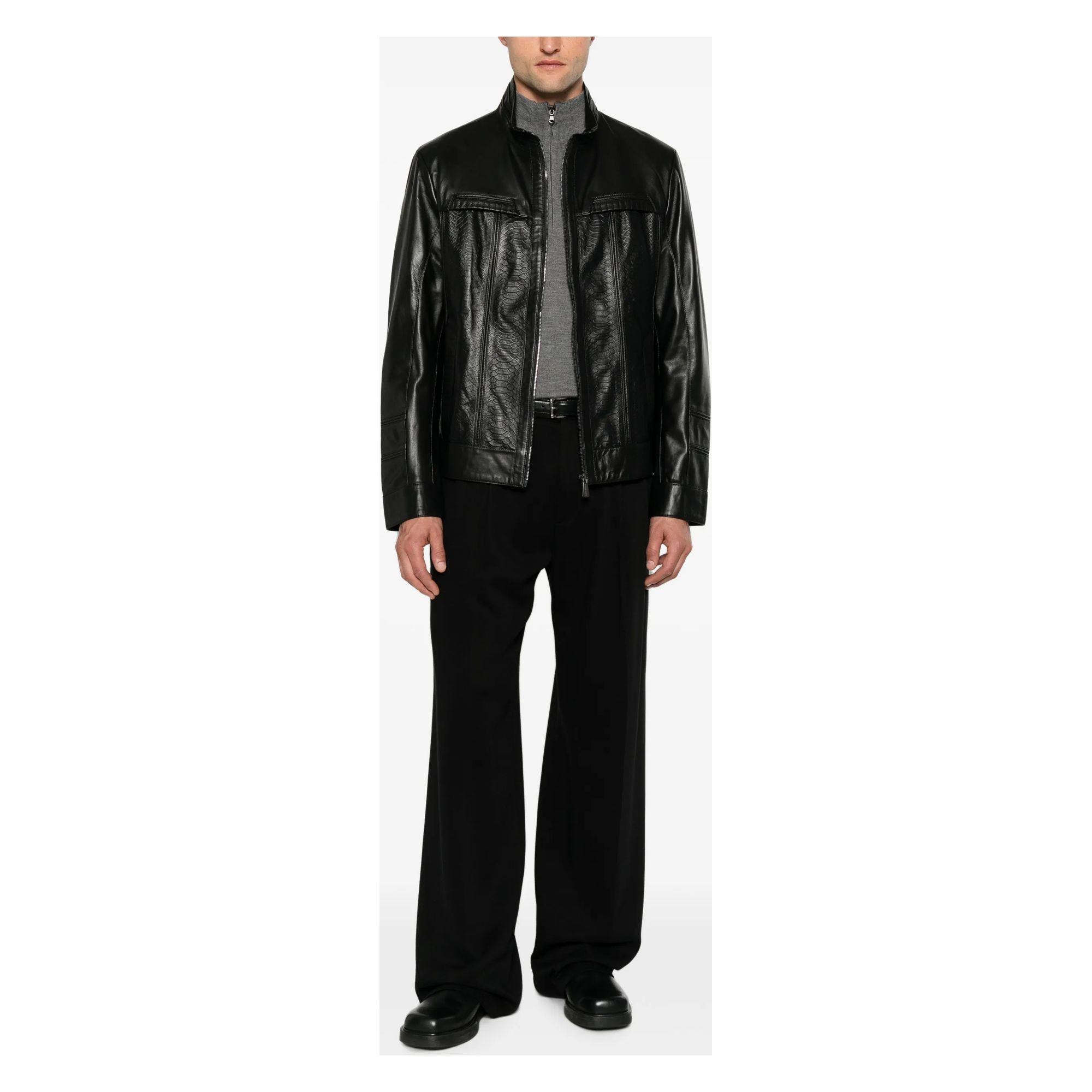 SERGIO MORETTI Odinė striukė vyrams, Juoda, Leather jacket 2