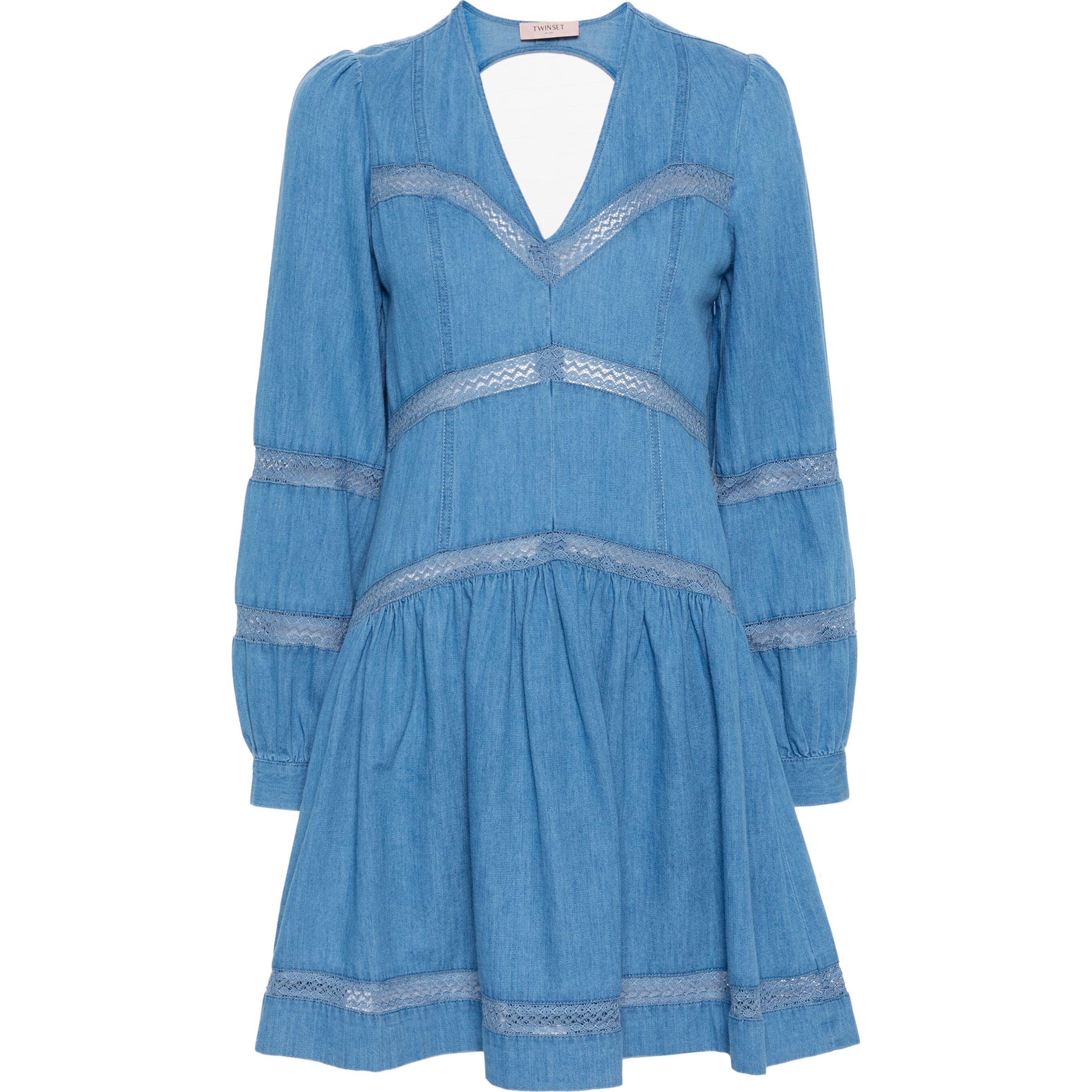 TWINSET Mini suknelė moterims, Mėlyna, Flared denim mini dress
