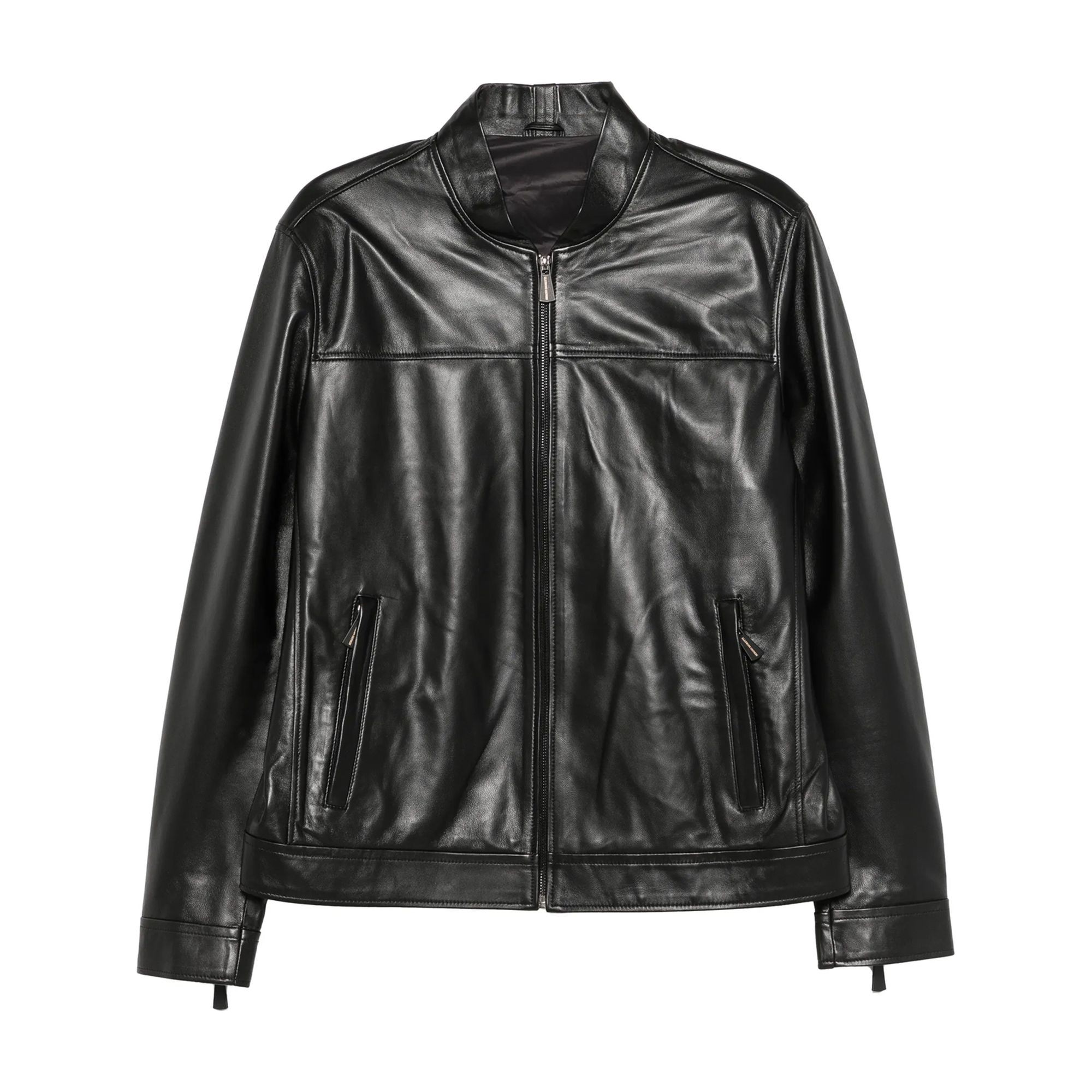 SERGIO MORETTI Odinė striukė vyrams, Juoda, Leather jacket 1
