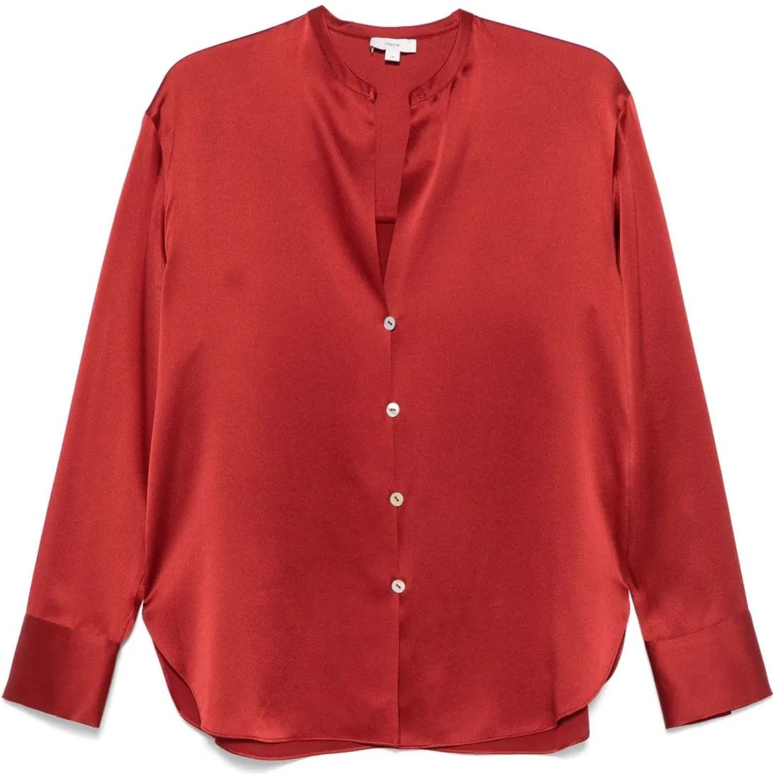 VINCE Marškiniai ilgomis rankovėmis moterims, Raudona, Band collar l/s blouse