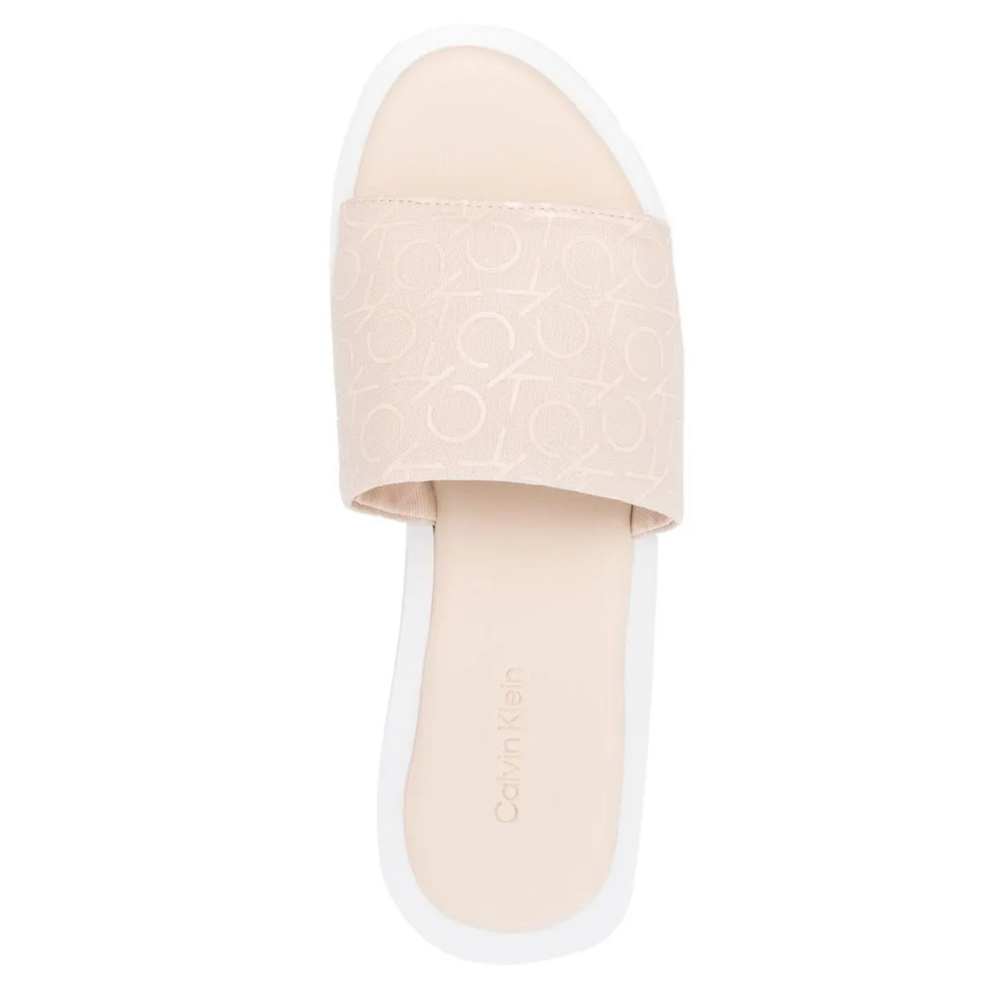 CALVIN KLEIN Šlepetės moterims, Balta, FLATFORM SLIDECANV 4