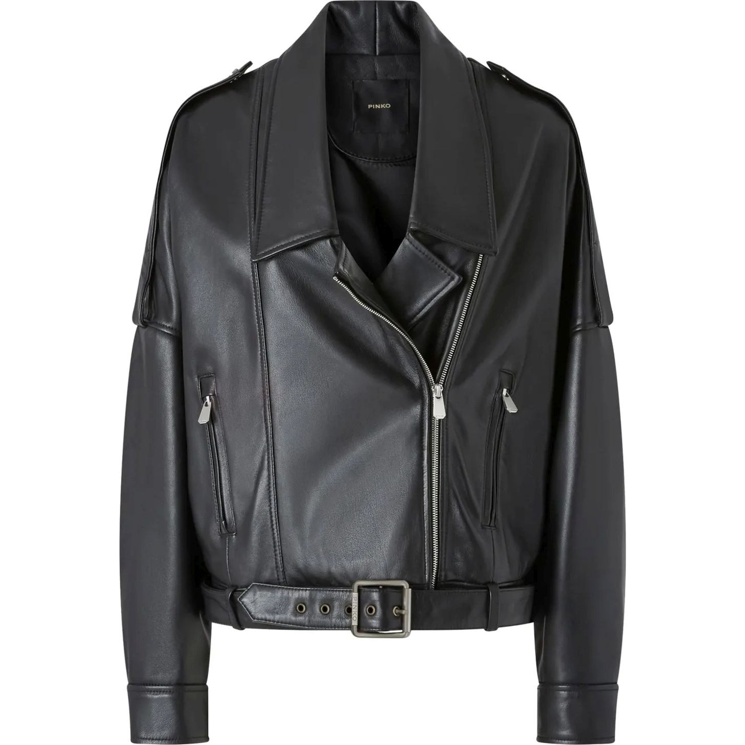 PINKO Odinė striukė moterims, Juoda, Confine biker 1