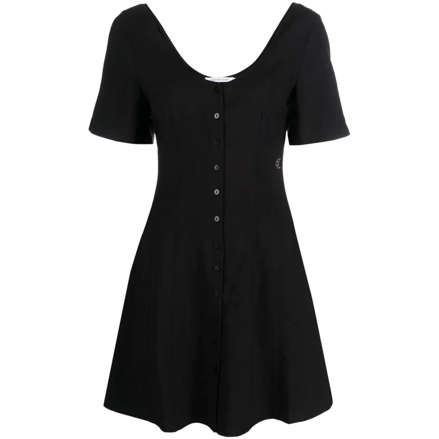 CALVIN KLEIN JEANS Midi suknelė moterims, Juoda, Button down short sleeve dress 1