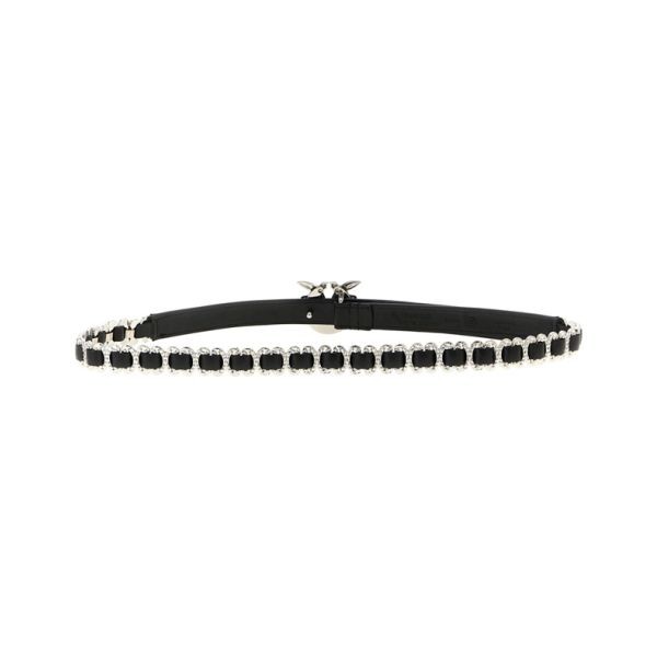 PINKO Diržas moterims, Juoda, Belt h2 fibbia full strass pu+ 2