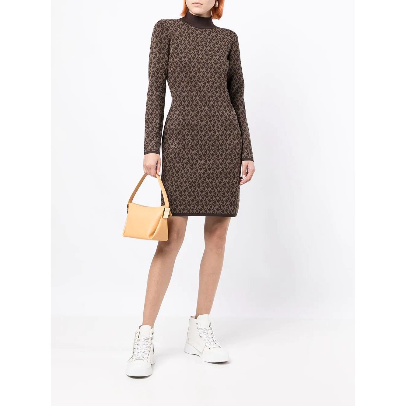 MICHAEL KORS Megzta suknelė moterims, Ruda, Eco mga mk mock neck dress 3