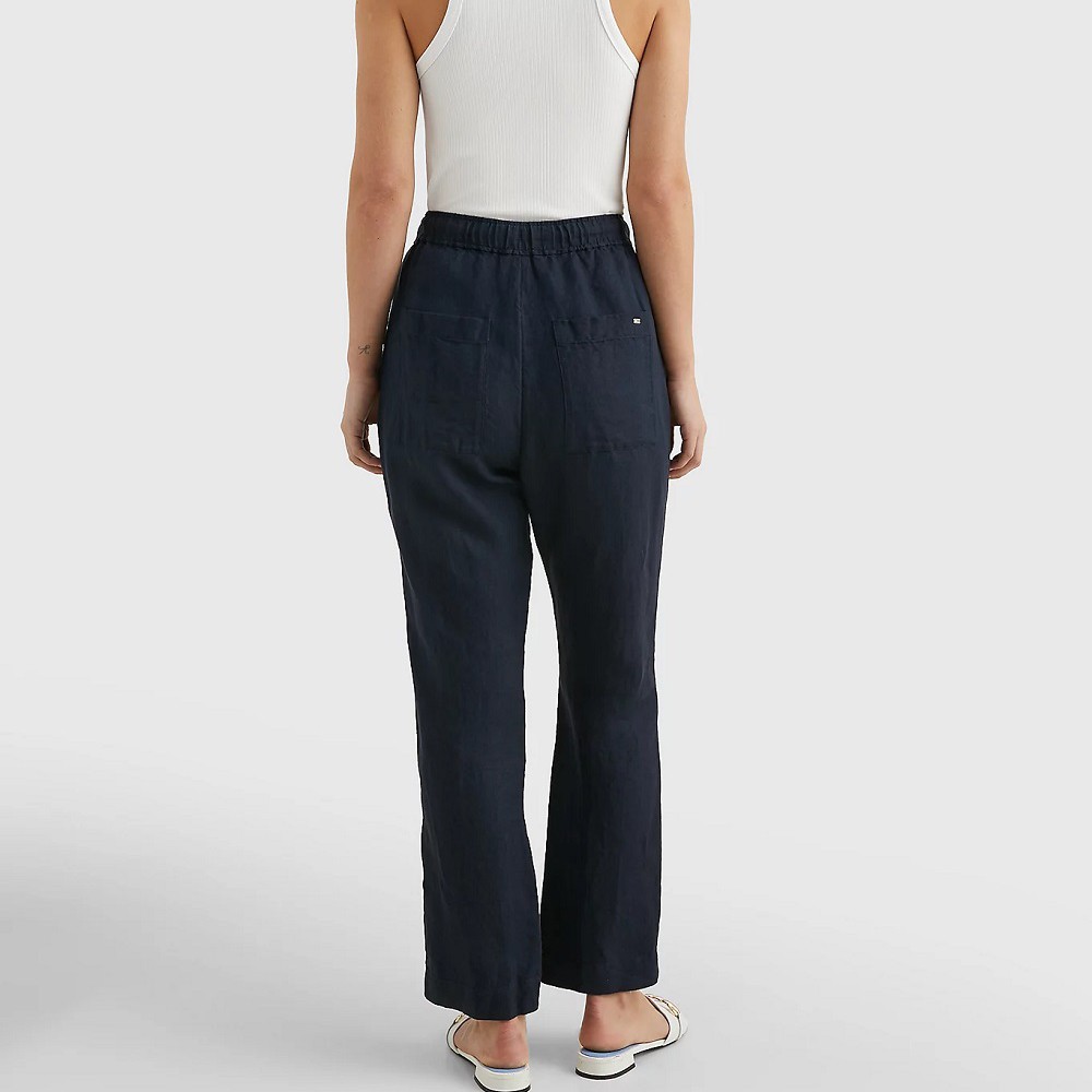 TOMMY HILFIGER Laisvalaikio kelnės moterims, Mėlyna, Boyfit cas linen pull on pant 3