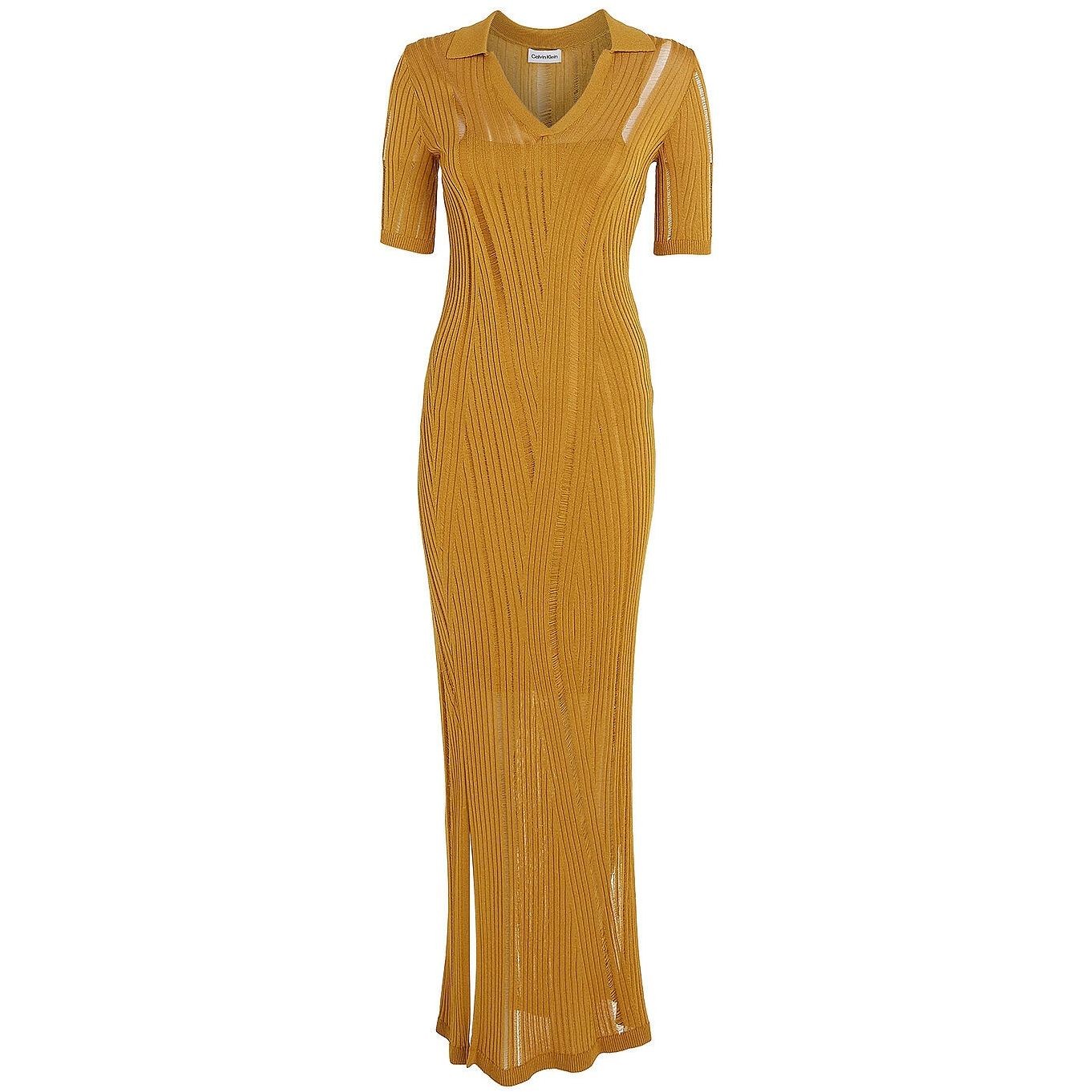 CALVIN KLEIN Vakarinės suknelė moterims, Auksinė, Texture stitch dress 1