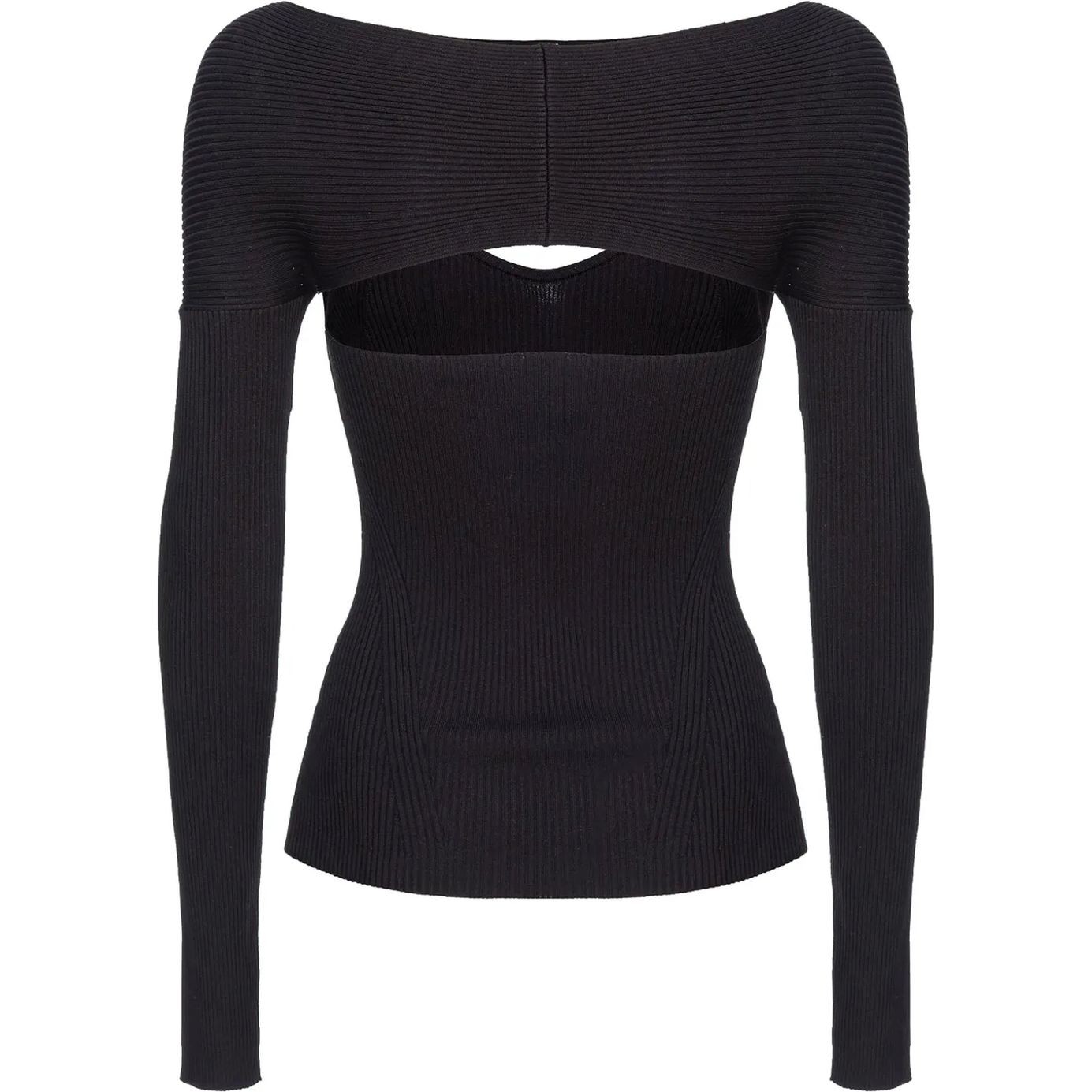 PINKO Megztinis moterims, Juoda, Cut-out ribbed-knit sweater 2