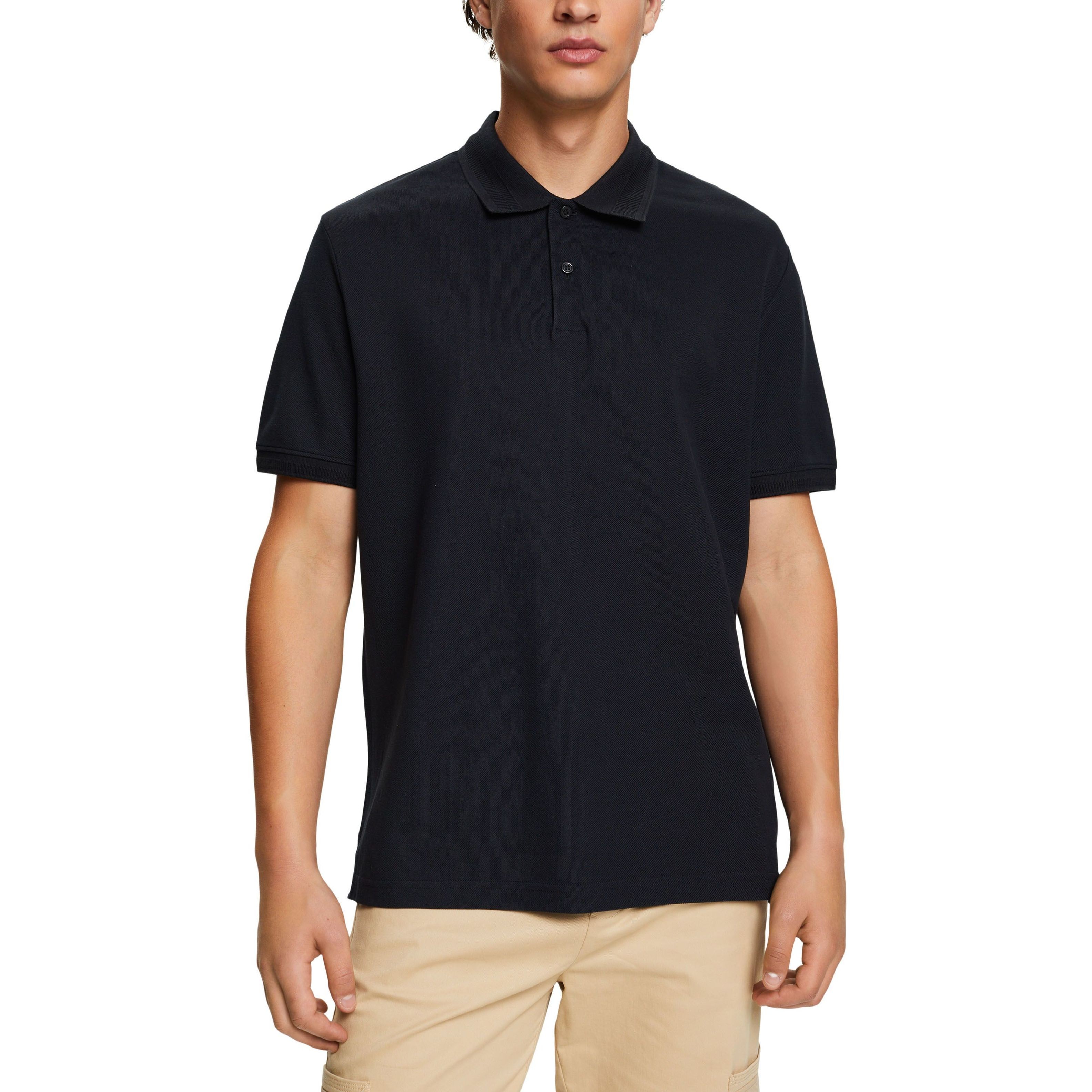 ESPRIT Polo marškiniai ilgos rank. vyrams, Juoda, Cotton Pique Polo Shirt 2