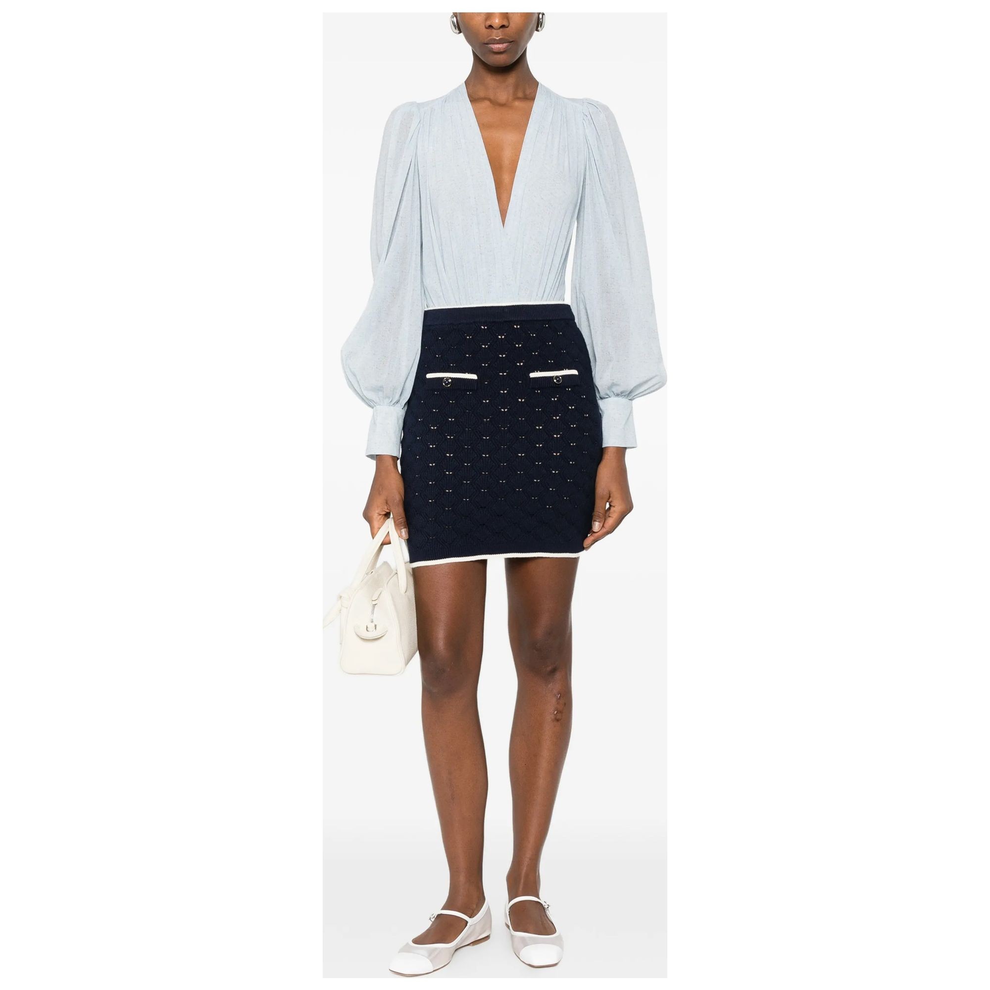 TWINSET Mini sijonas moterims, Mėlyna, Short jacquard-knit skirt 2