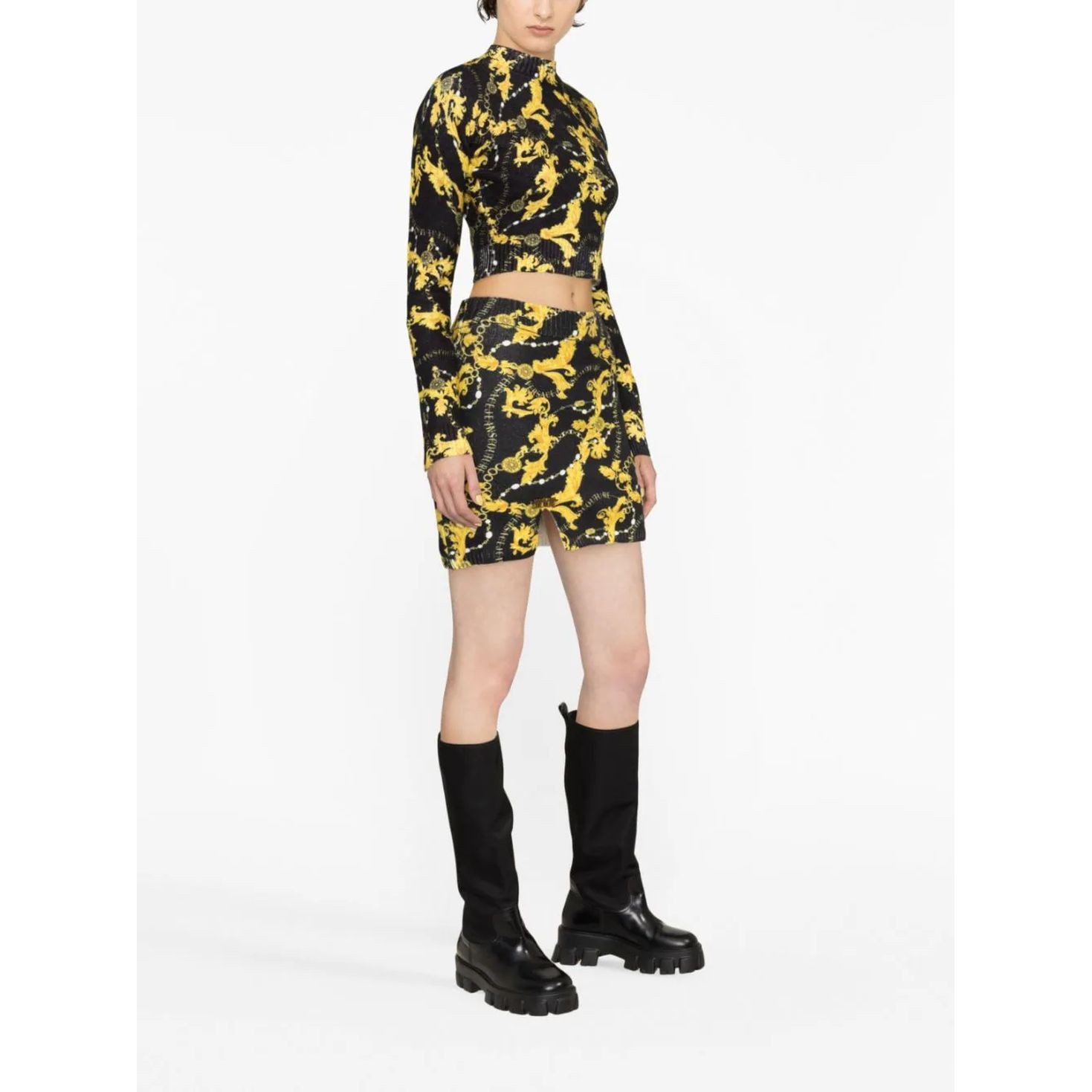 VERSACE JEANS CUTURE Palaidinės moterims, Juoda, Print chain top 3
