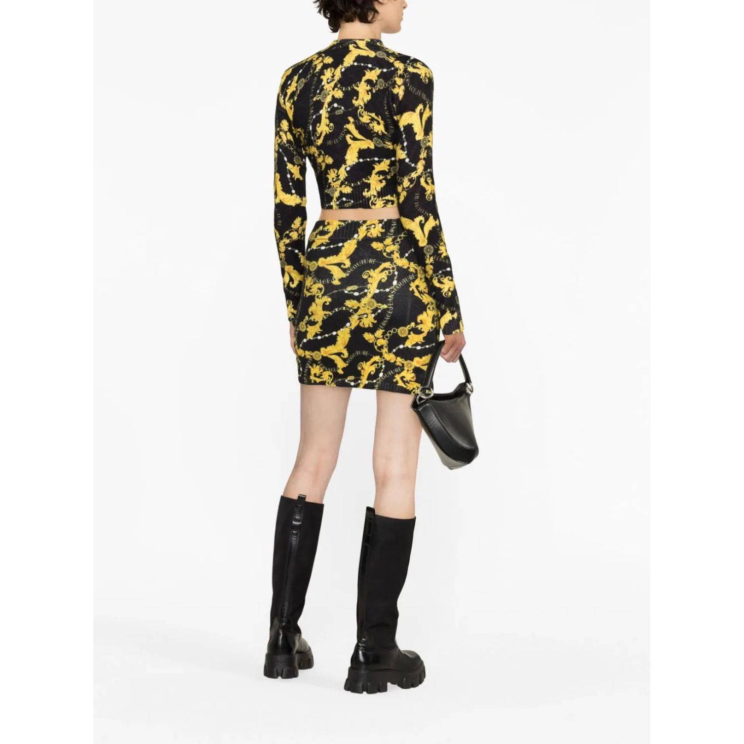 VERSACE JEANS CUTURE Palaidinės moterims, Juoda, Print chain top 4