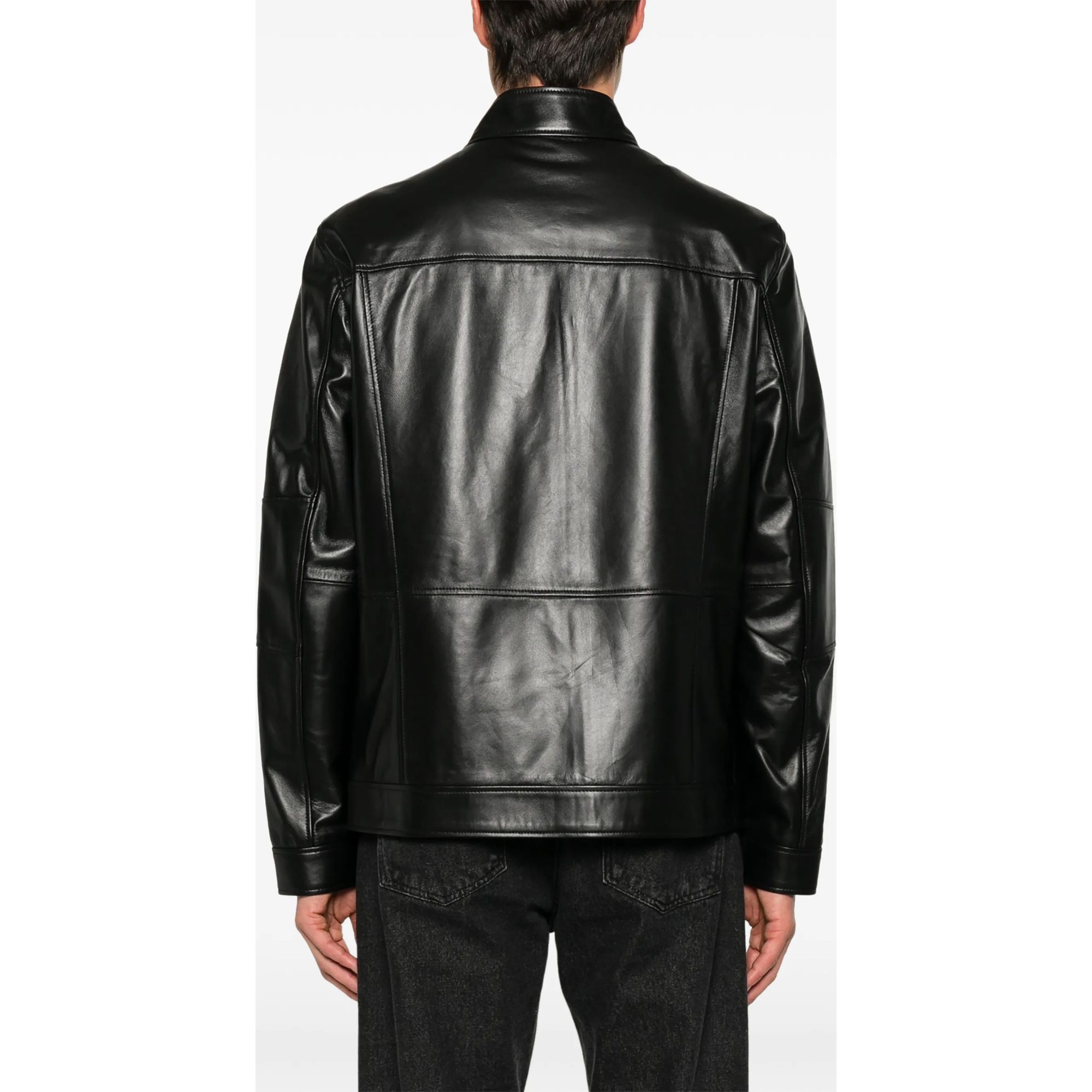 SERGIO MORETTI Odinė striukė vyrams, Juoda, Leather jacket 4