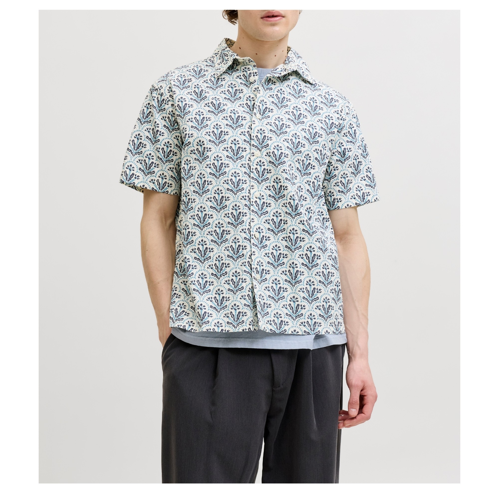 JACK & JONES Marškiniai trump. rankovėmis vyrams, Smėlio, Cassis seersucker 4