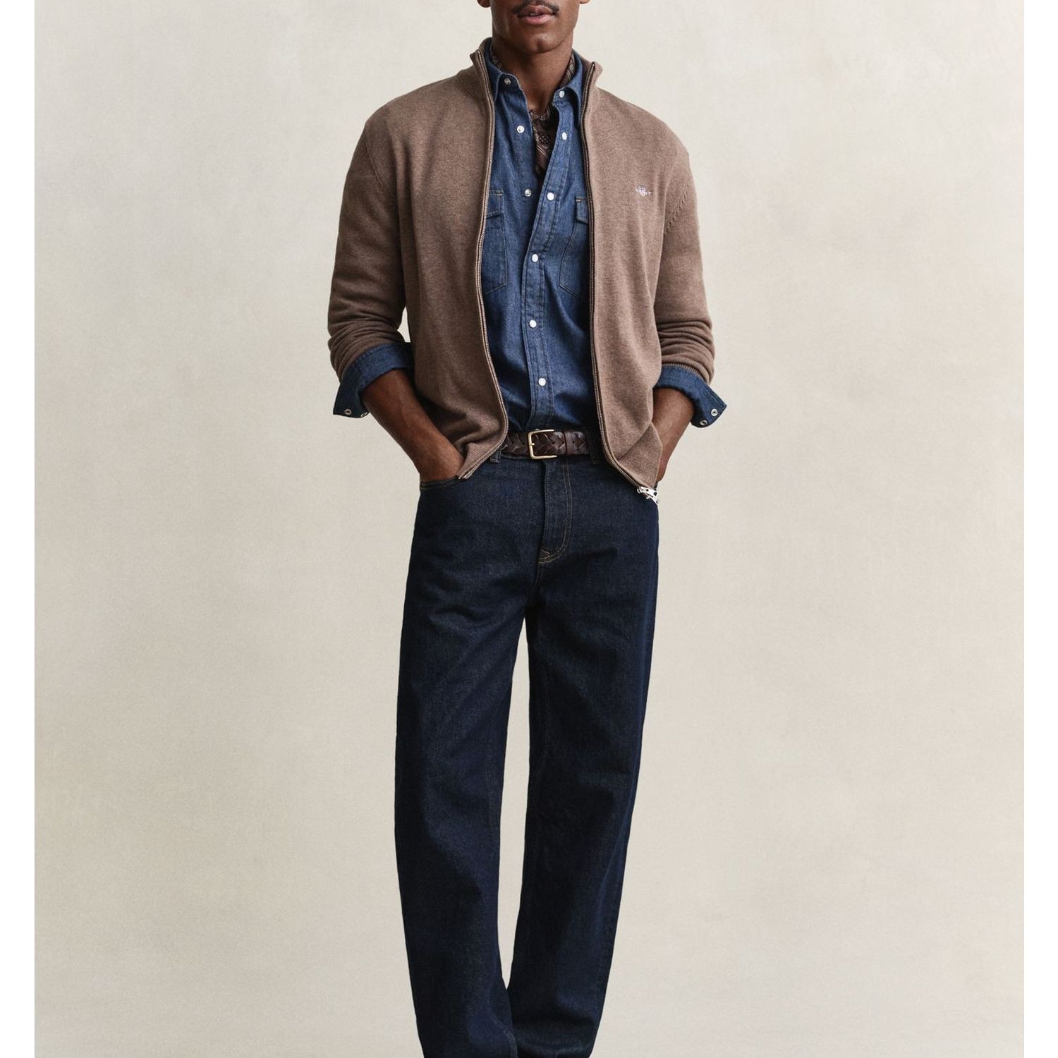 GANT Kardiganas vyrams, Ruda, Casual cotton zip cardigan 5